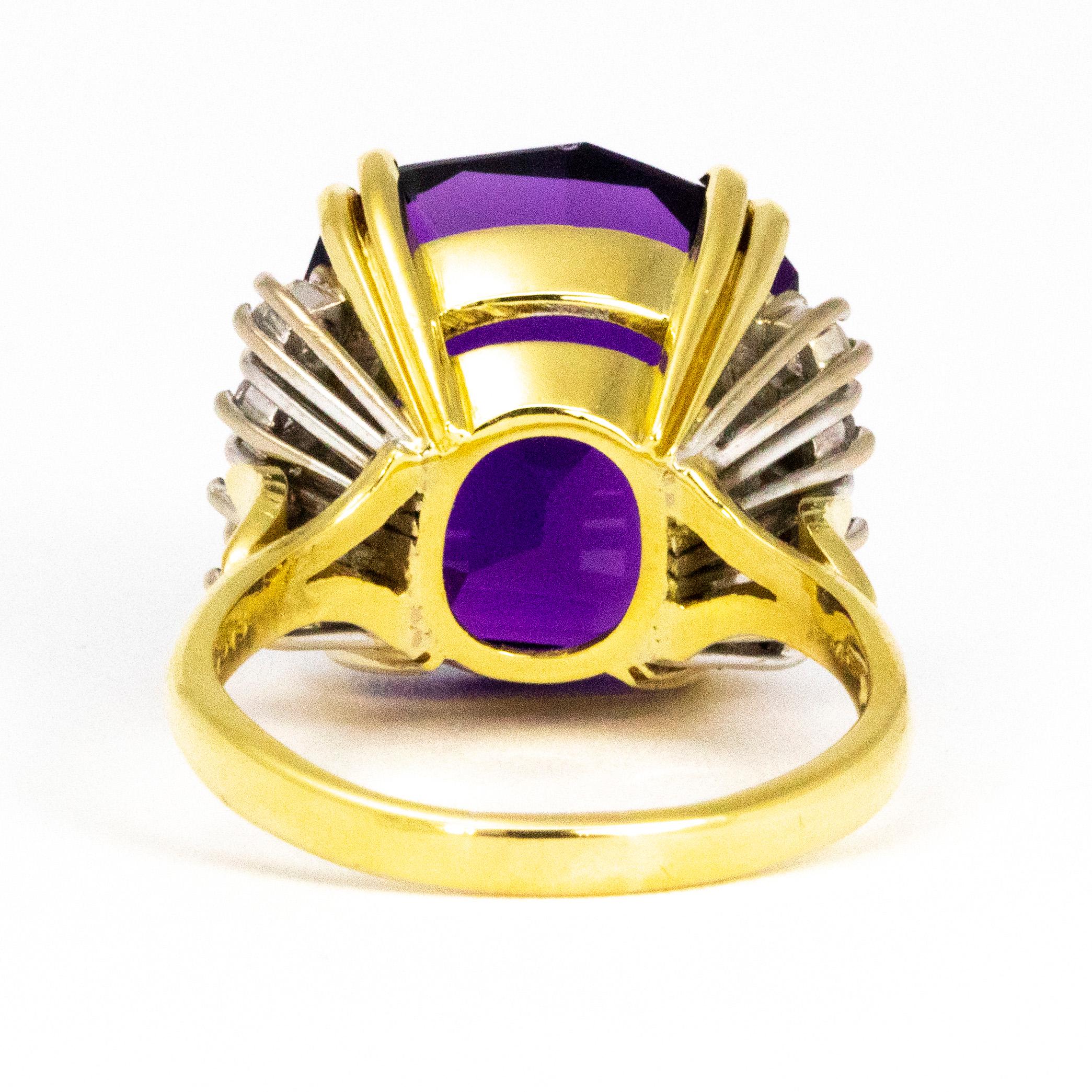 Vintage Amethyst and Diamond 18 Carat Cocktail Ring In Excellent Condition In Chipping Campden, GB