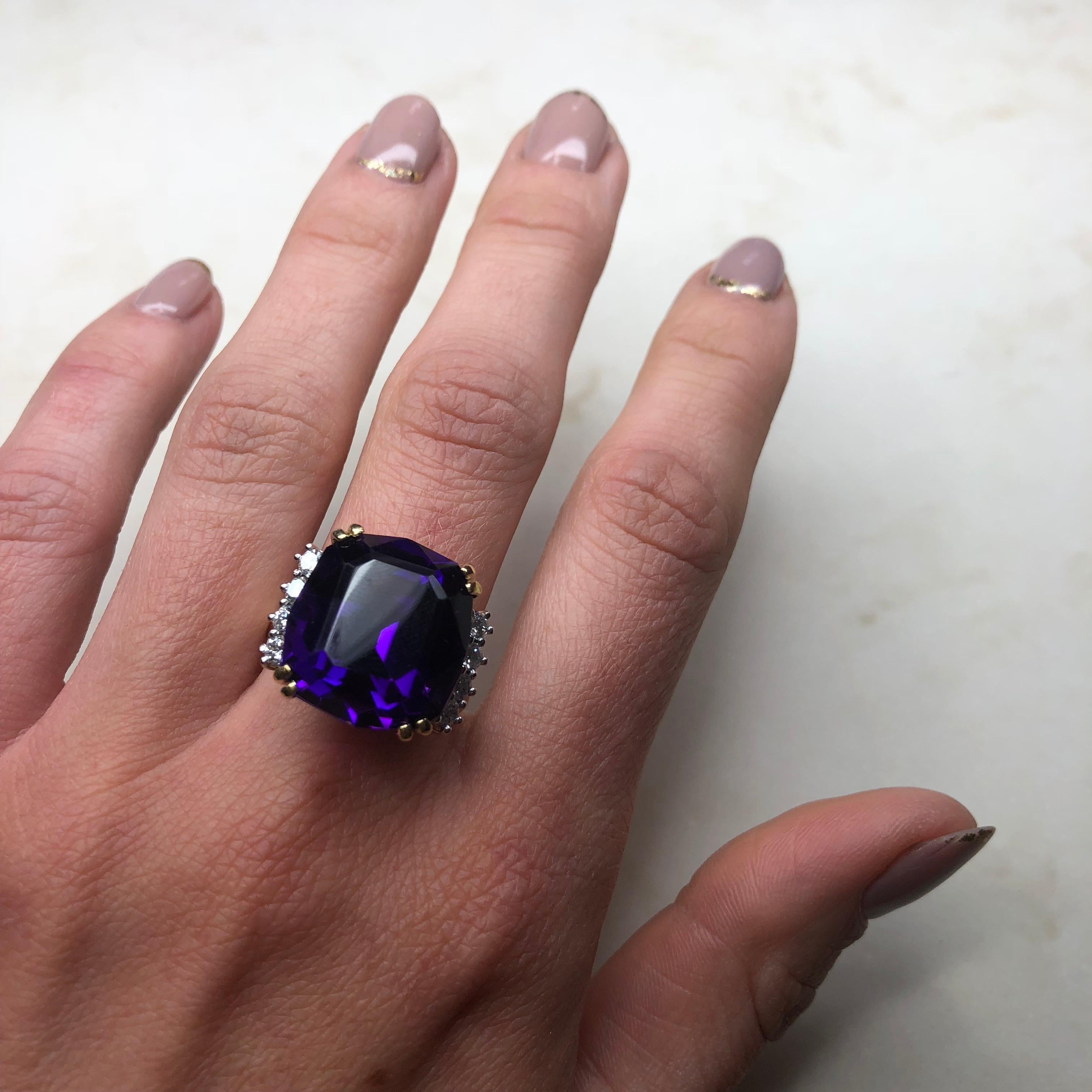 Vintage Amethyst and Diamond 18 Carat Cocktail Ring 1