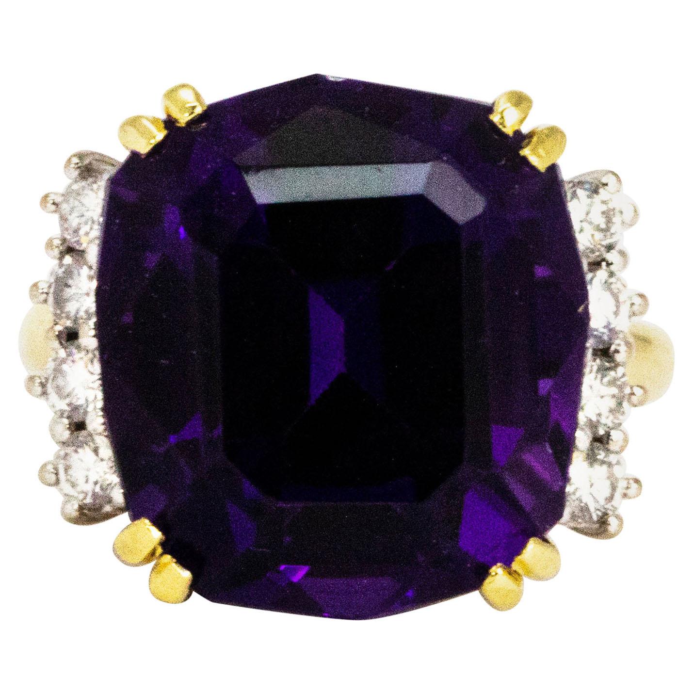 Vintage Amethyst and Diamond 18 Carat Cocktail Ring