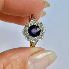 Vintage Amethyst and Diamond 18 Carat Gold Cluster Ring
