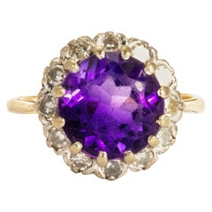 Vintage Amethyst and Diamond 18 Carat Gold Cluster Ring