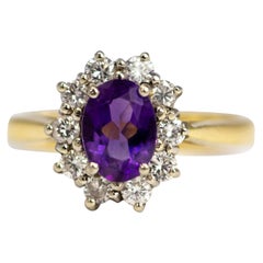 Vintage Amethyst and Diamond 18 Carat Gold Cluster Ring
