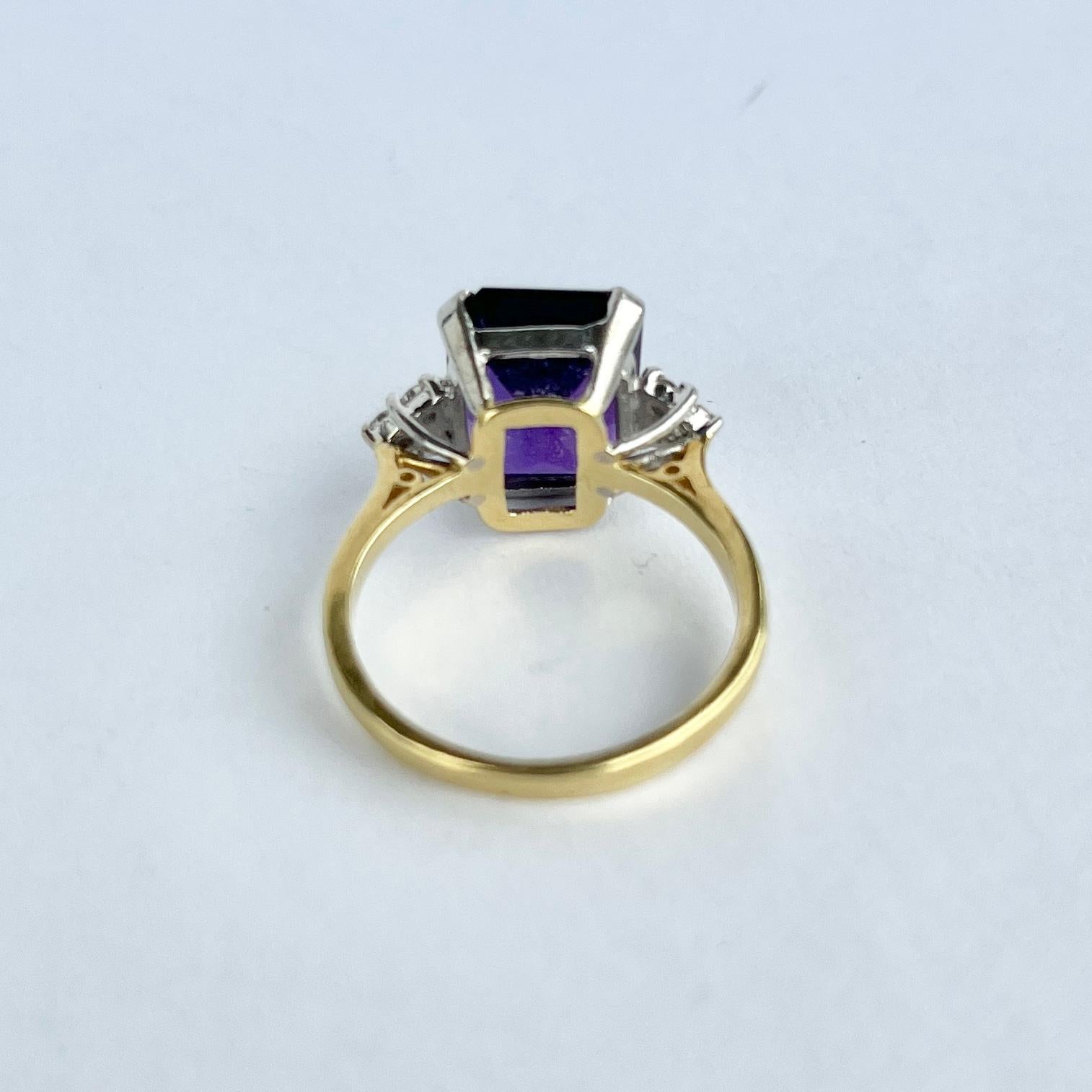 Square Cut Vintage Amethyst and Diamond 18 Carat Gold Ring For Sale
