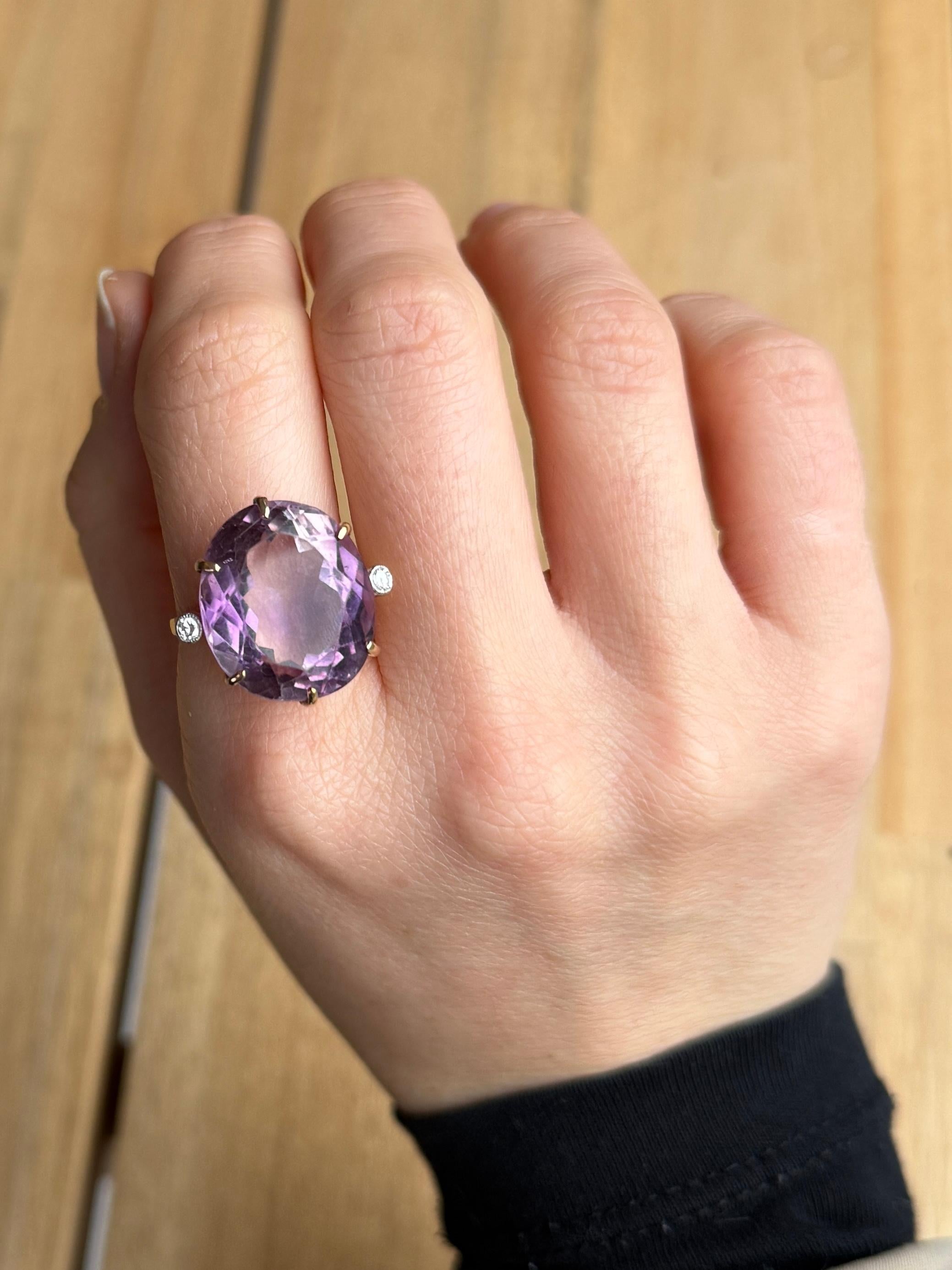 Vintage-Ring aus 18 Karat Gold mit Amethyst und Diamant im Zustand „Gut“ im Angebot in Chipping Campden, GB