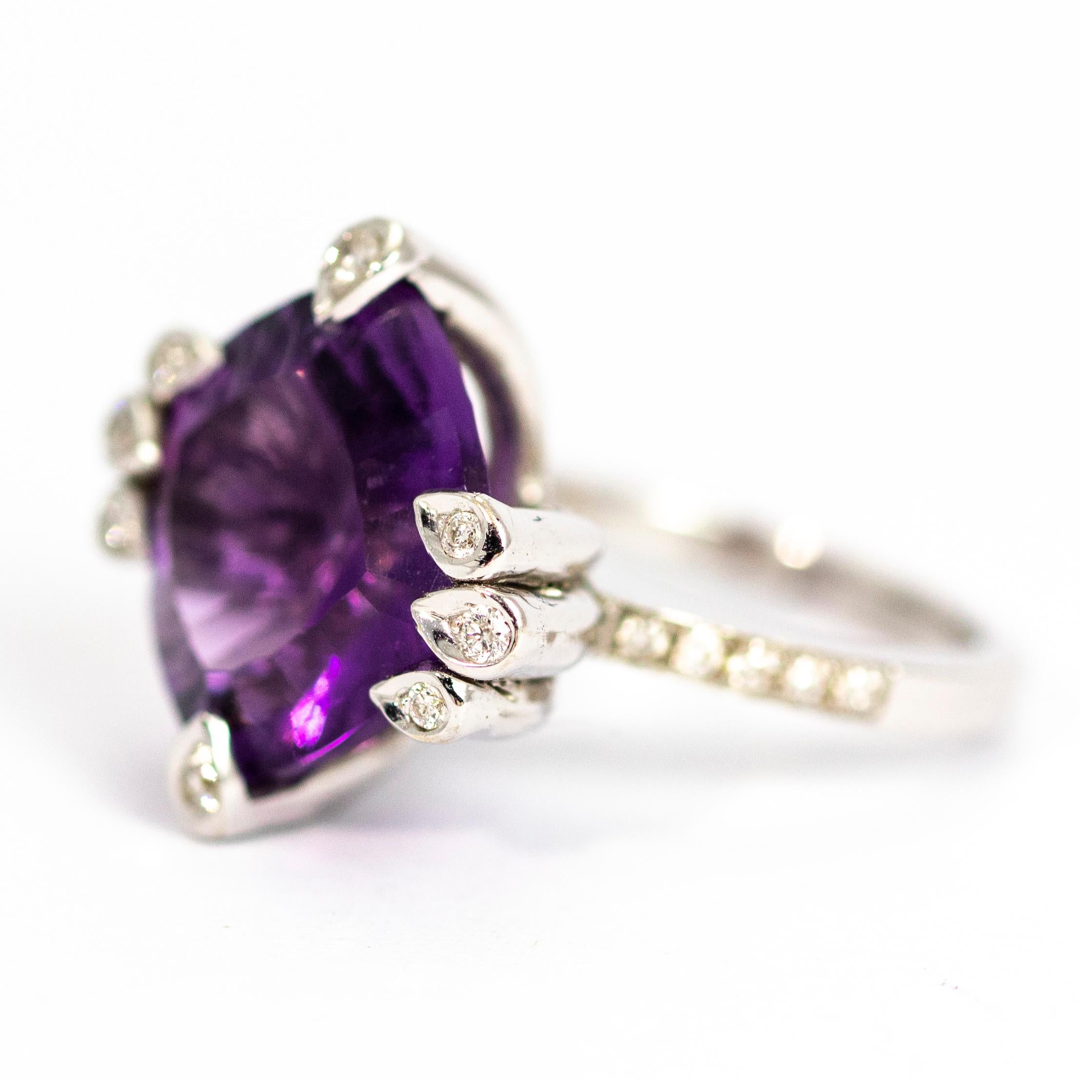 Modern Vintage Amethyst and Diamond 18 Carat White Gold Abstract Ring For Sale