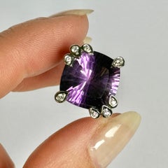 Vintage Amethyst and Diamond 18 Carat White Gold Abstract Ring