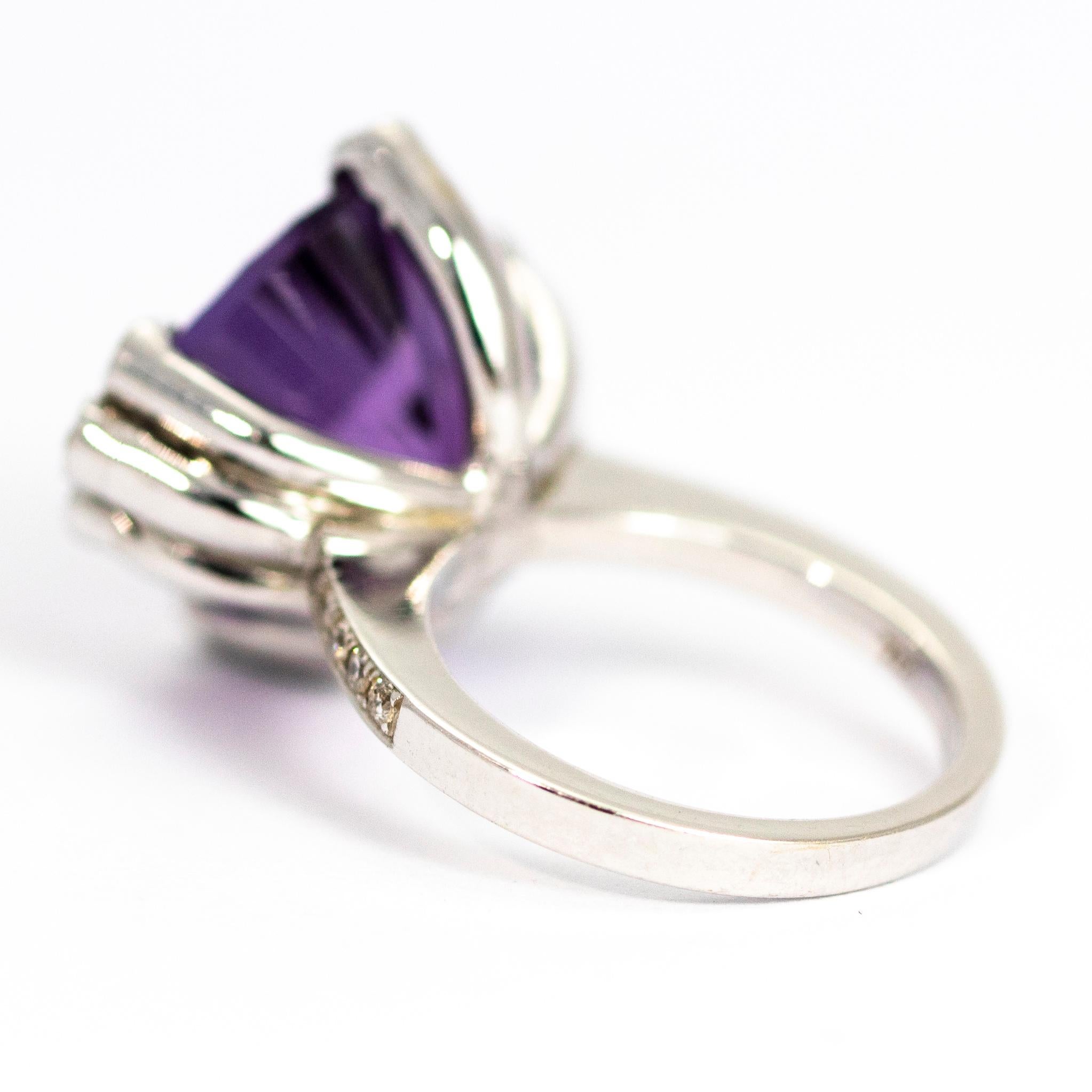 Vintage Amethyst and Diamond 18 Carat White Gold Abstract Ring In Excellent Condition For Sale In Chipping Campden, GB