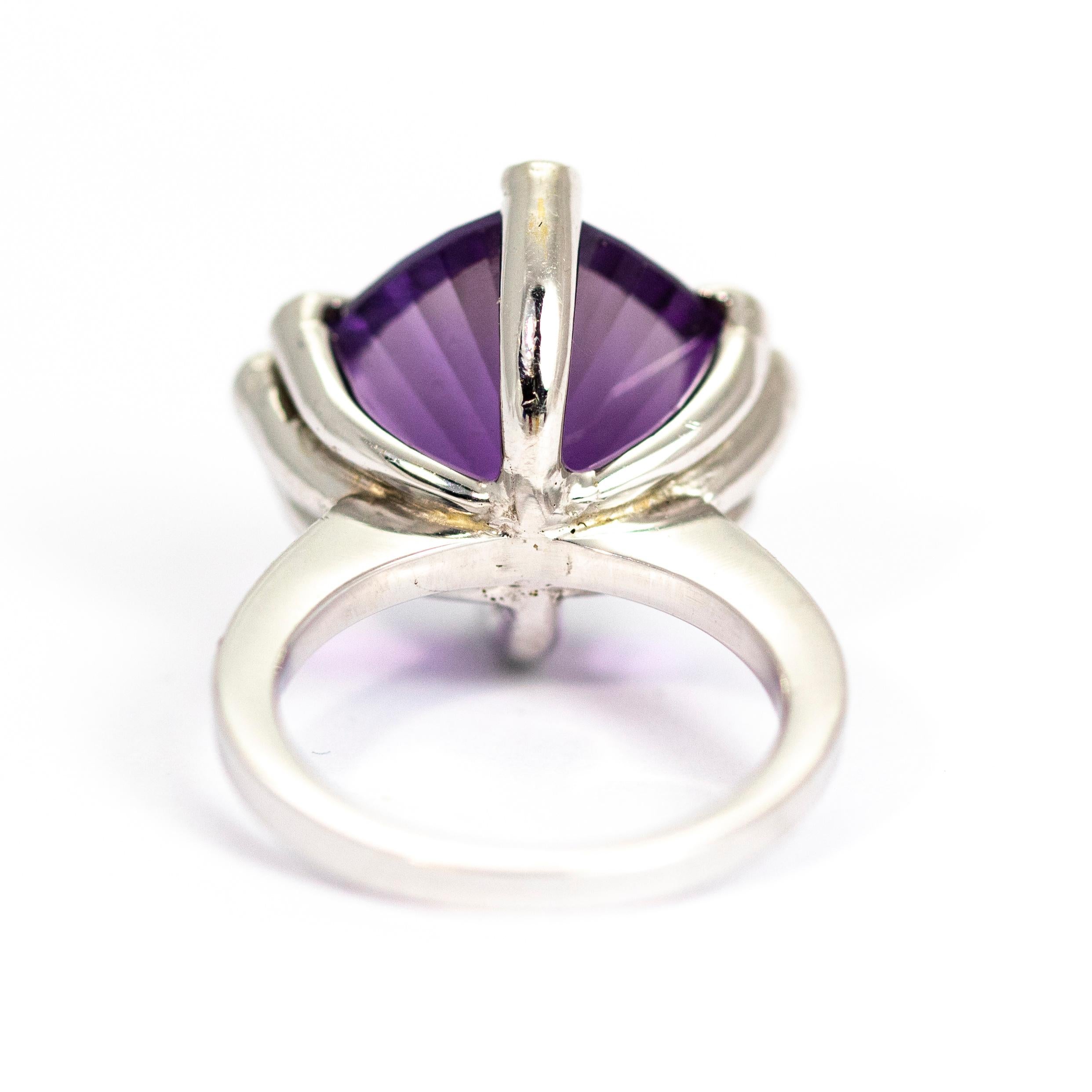 Women's Vintage Amethyst and Diamond 18 Carat White Gold Abstract Ring For Sale