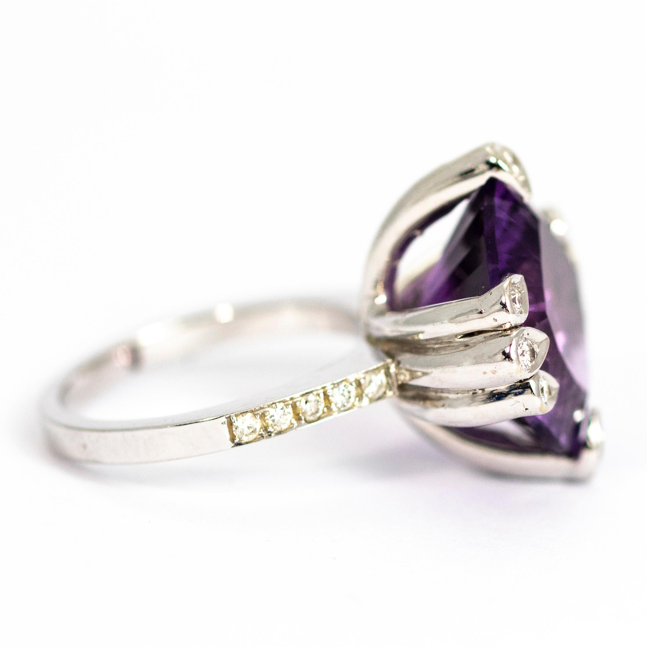 Vintage Amethyst and Diamond 18 Carat White Gold Abstract Ring For Sale 1