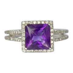 18 Karat Weißgold Cluster-Ring mit Amethyst und Diamant