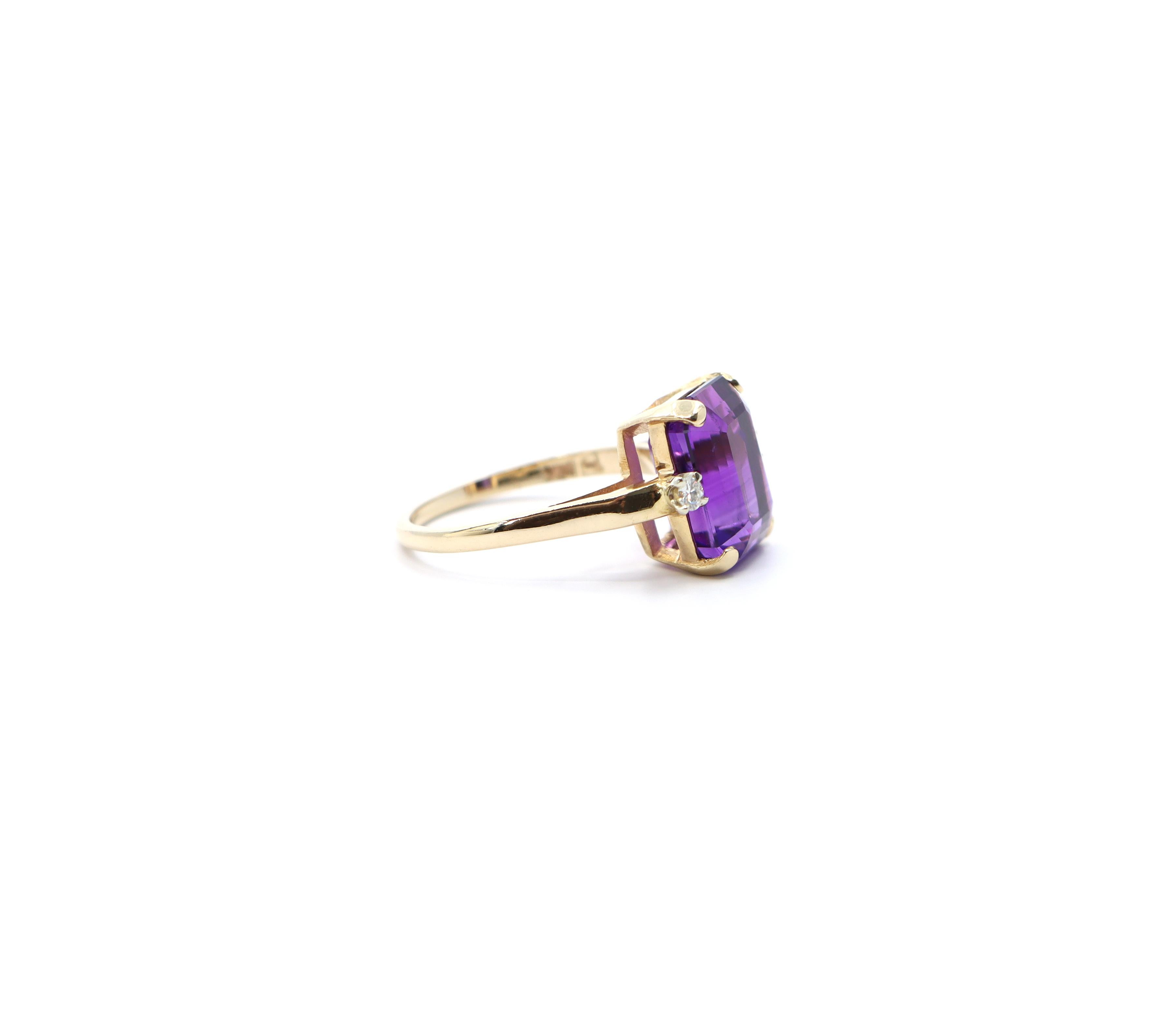 Introducing a captivating piece of fine jewelry, this exquisite 14K Amethyst and Diamond Three Stone Ring radiates elegance and allure. Meticulously crafted in 14K gold, this ring showcases a harmonious blend of luxurious materials and exceptional