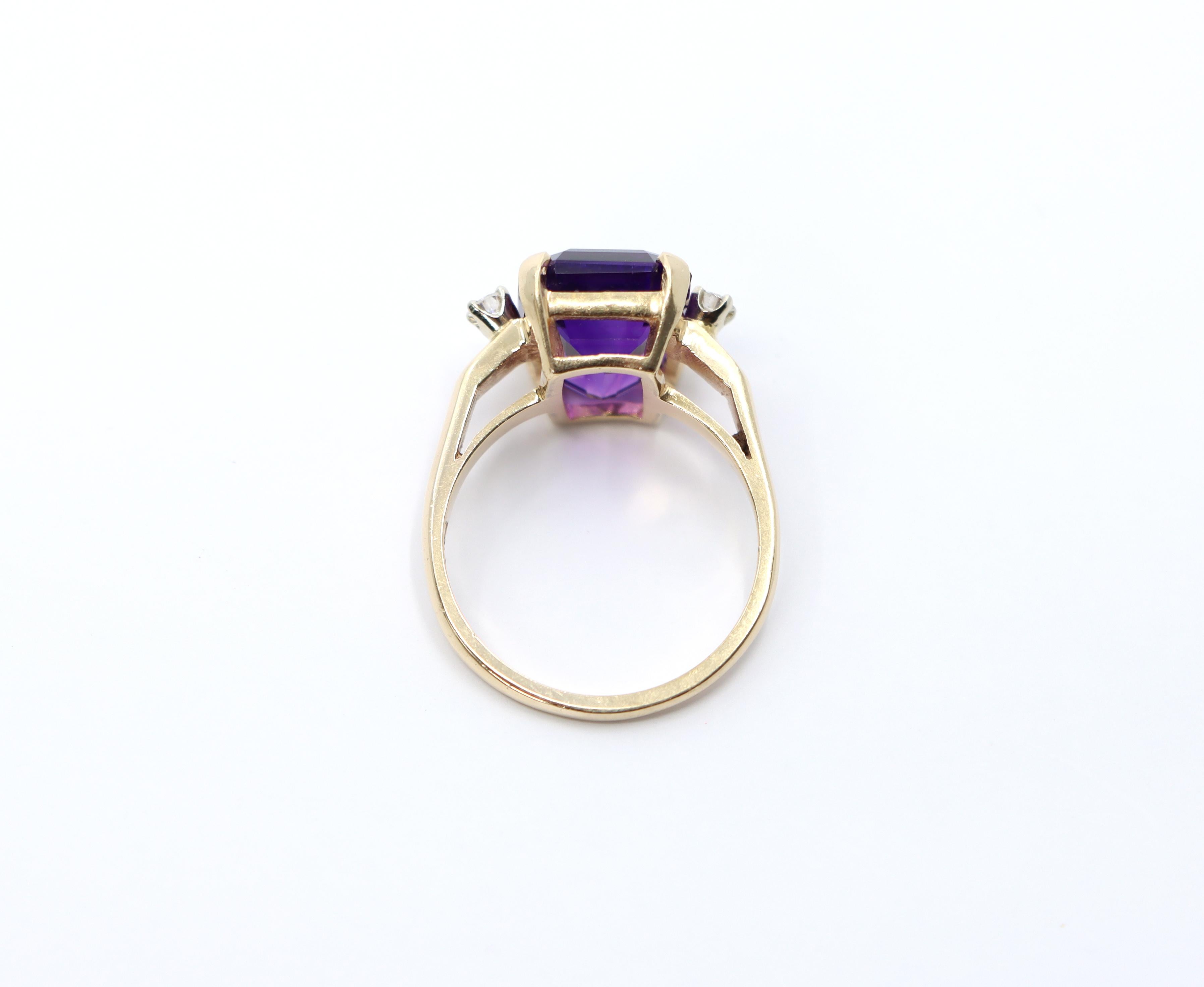 Women's or Men's Vintage 14k Amethyst and Diamond 3 Stone Ring For Sale