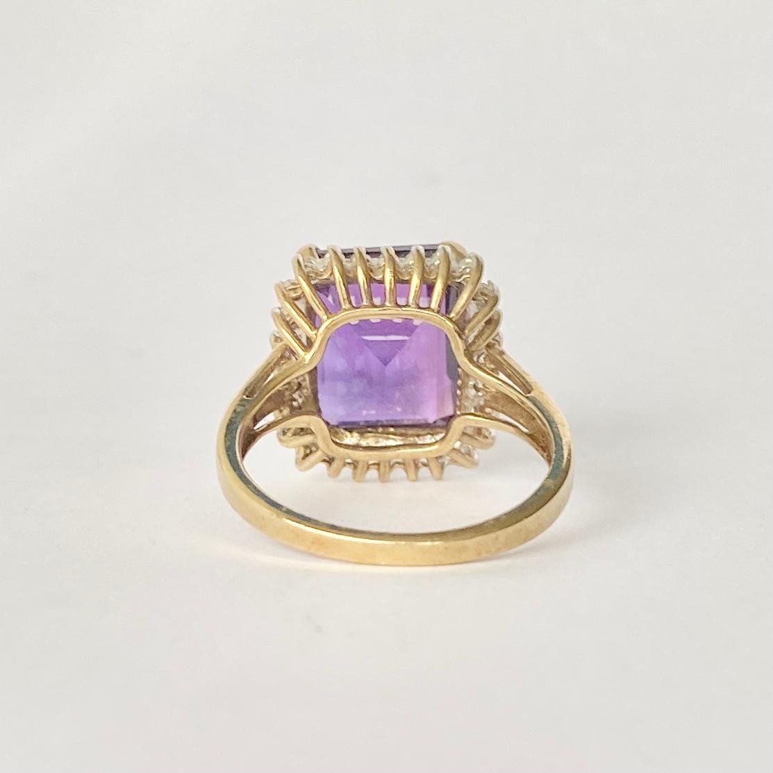 9 Karat Gold Cluster-Ring mit Amethyst und Diamant (Moderne) im Angebot