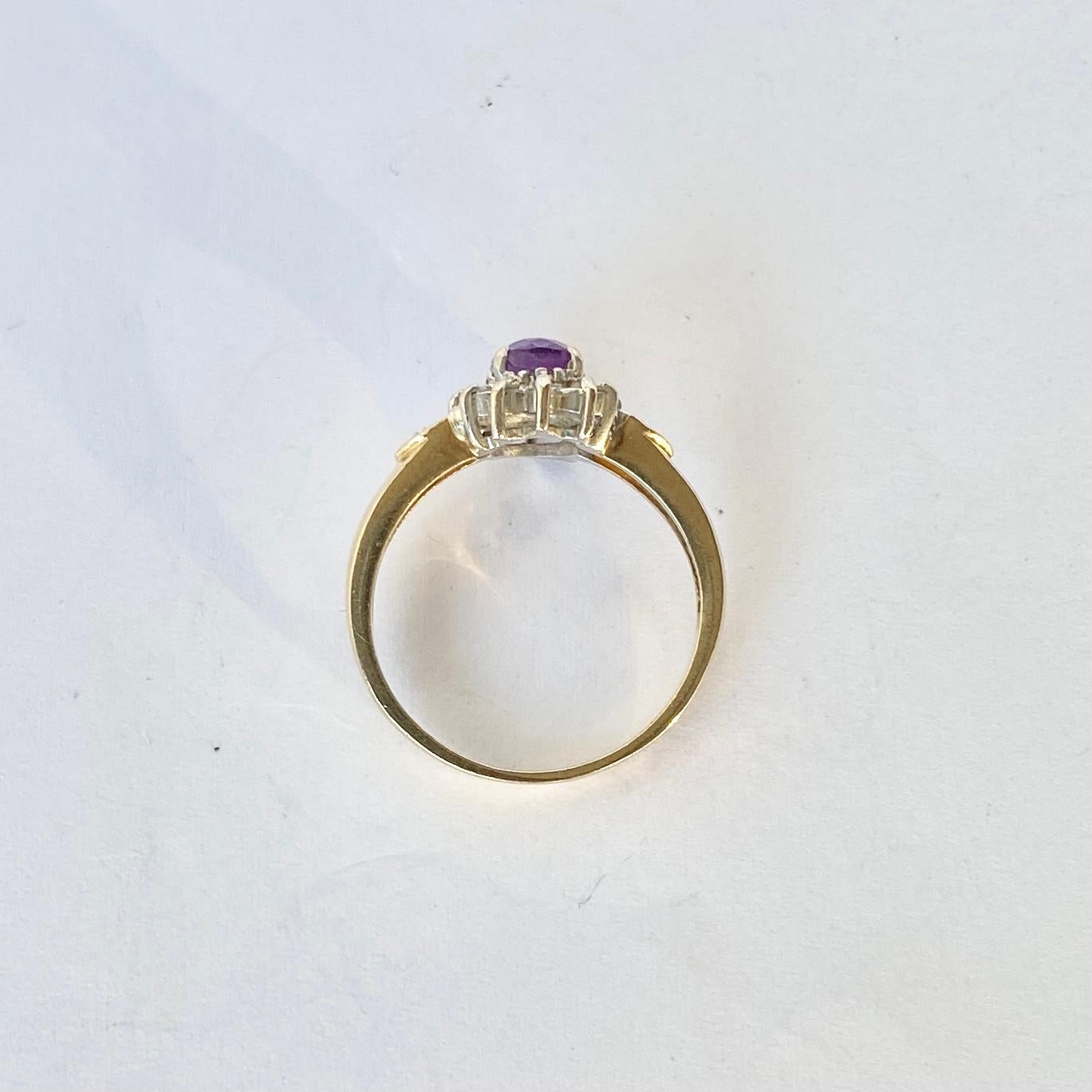 Modern Vintage Amethyst and Diamond 9 Carat Gold Cluster Ring For Sale