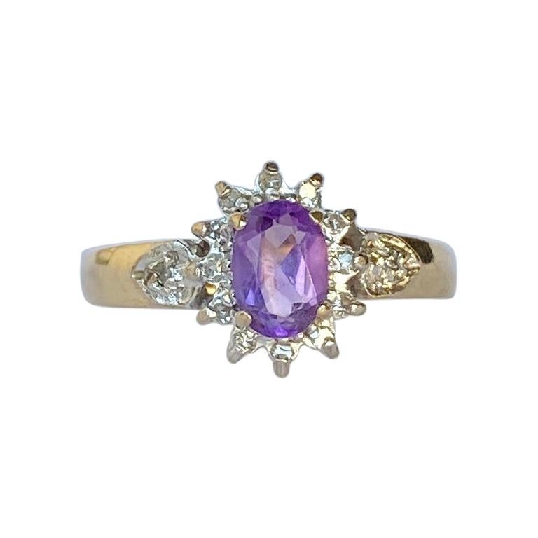 Vintage Amethyst and Diamond 9 Carat Gold Cluster Ring