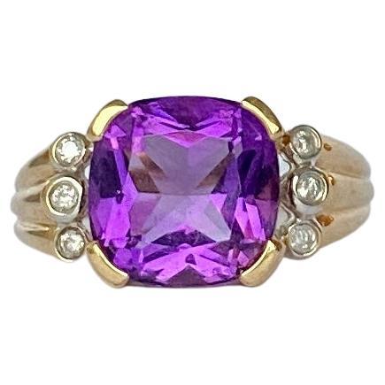 Vintage Amethyst and Diamond 9 Carat Gold Ring