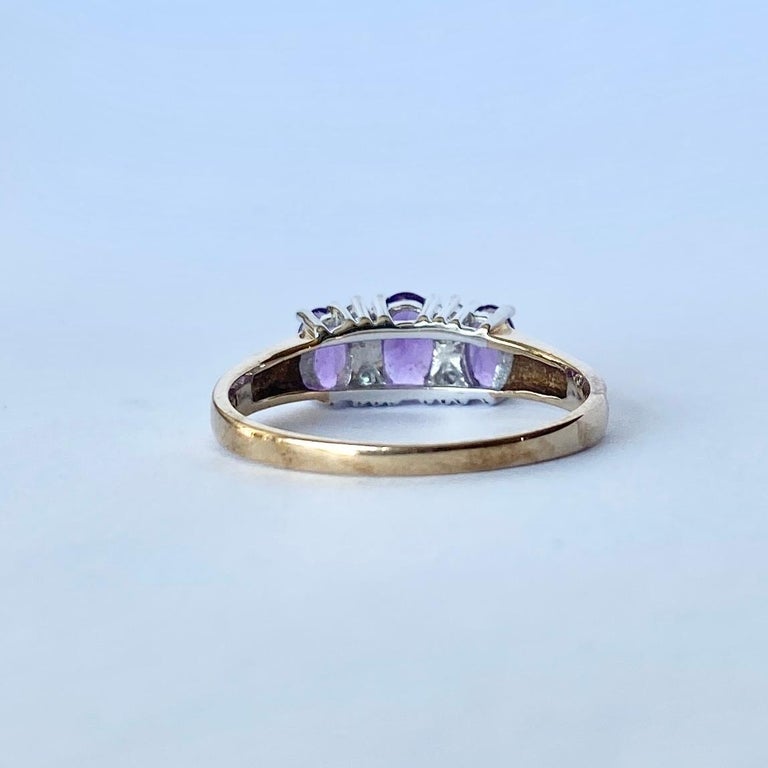 Details about   BJC® 9ct Yellow Gold Amethyst & Diamond Trilogy Three Stone Ring R268 Size J