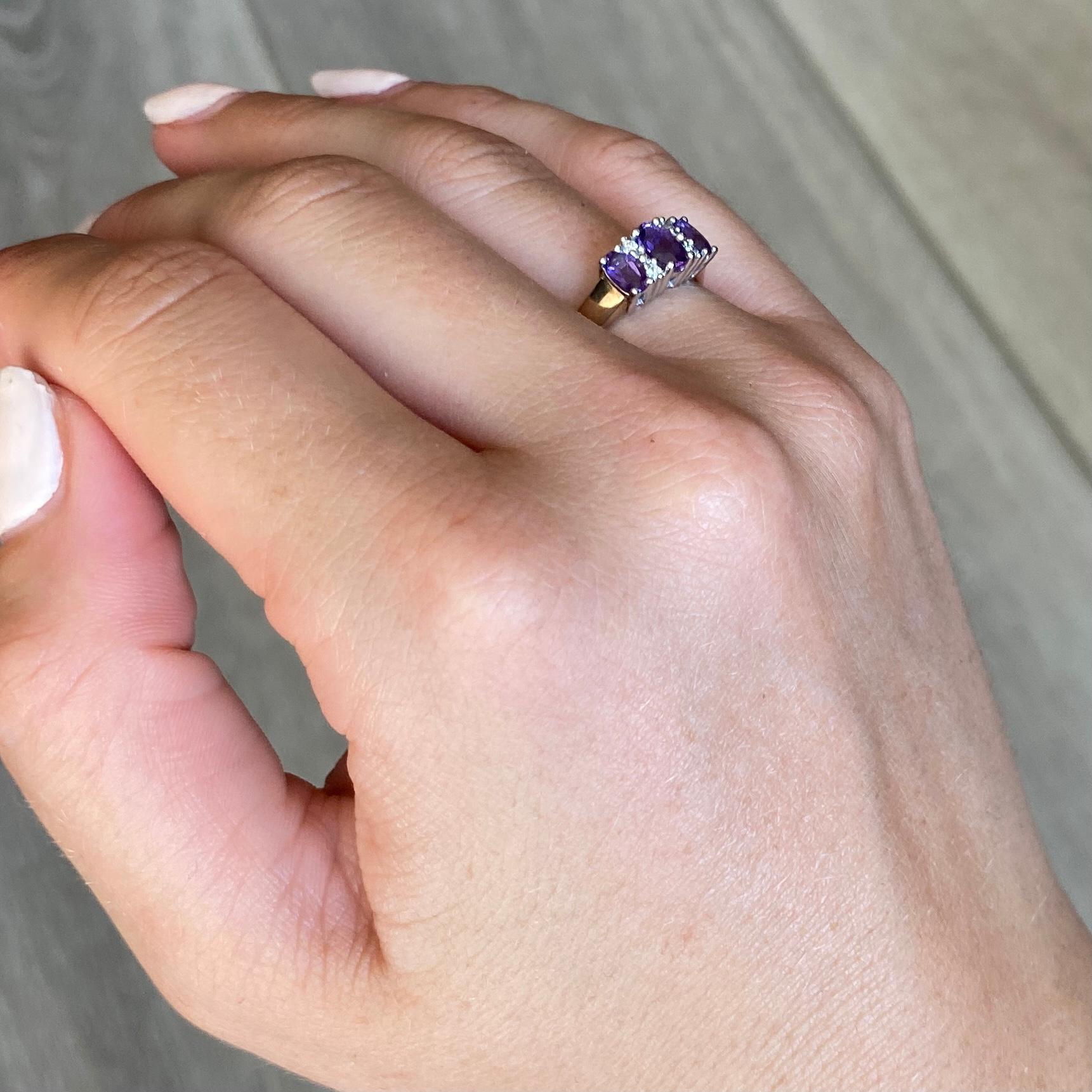 amethyst 3 stone ring