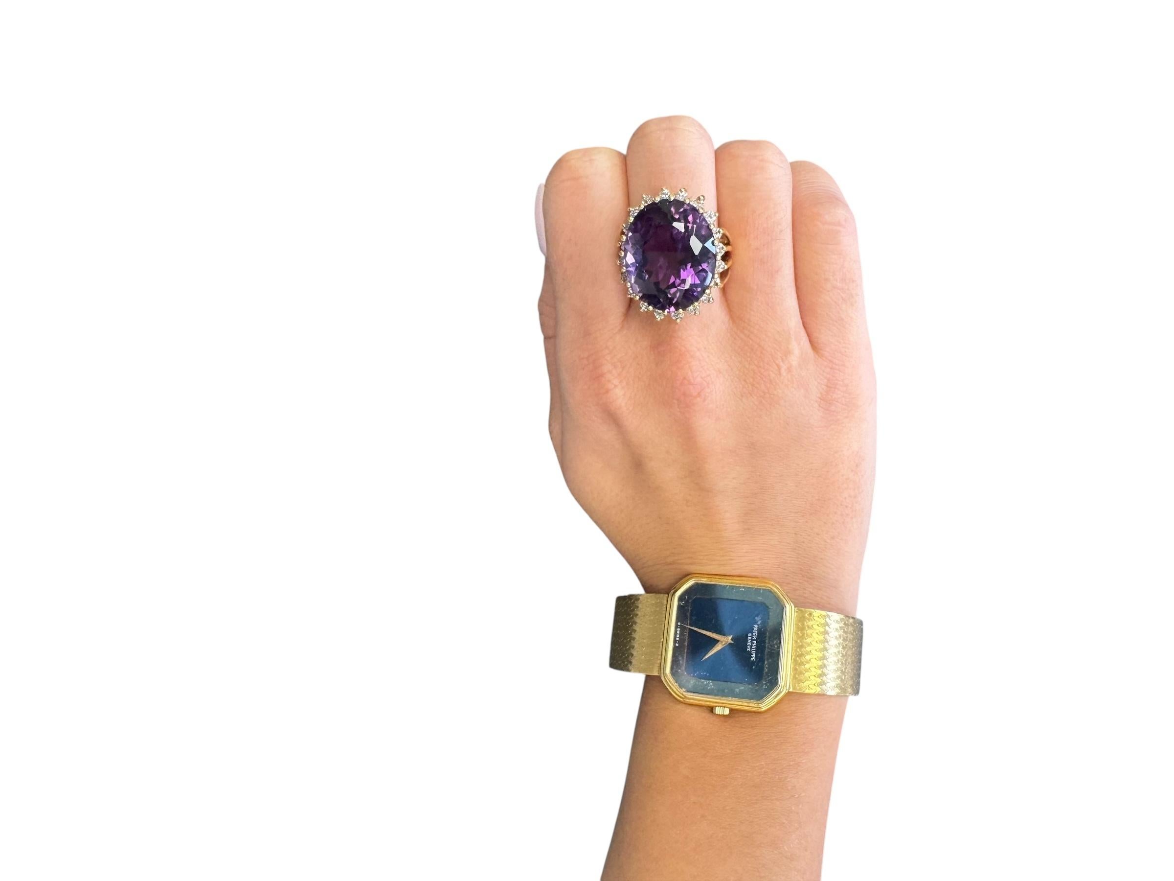 Bague cocktail vintage en or jaune 18 carats avec améthyste et diamant en vente 6