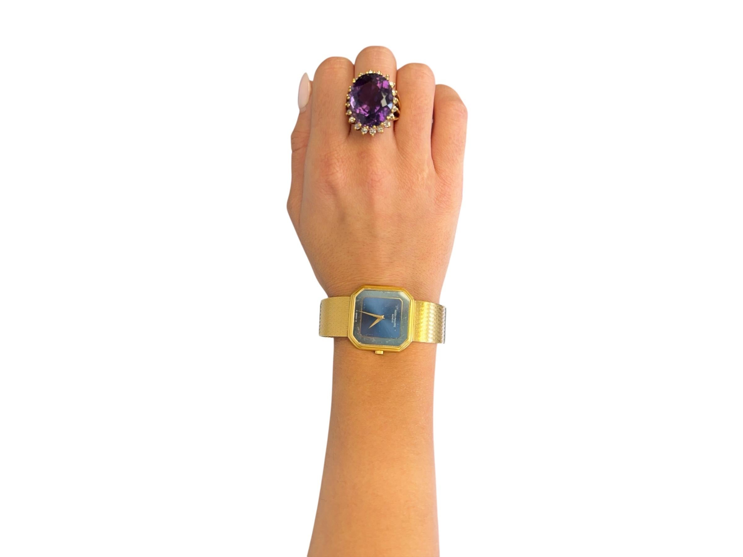Bague cocktail vintage en or jaune 18 carats avec améthyste et diamant en vente 7