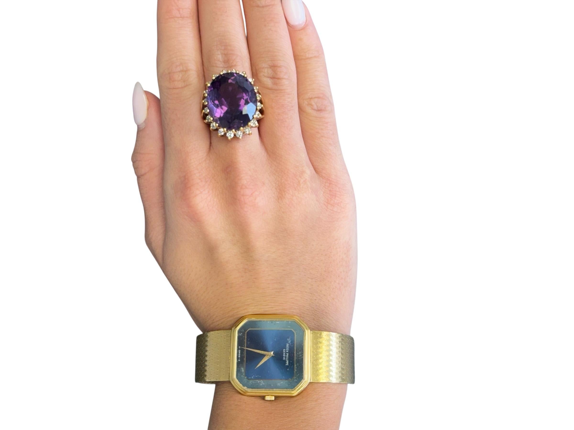Bague cocktail vintage en or jaune 18 carats avec améthyste et diamant Unisexe en vente