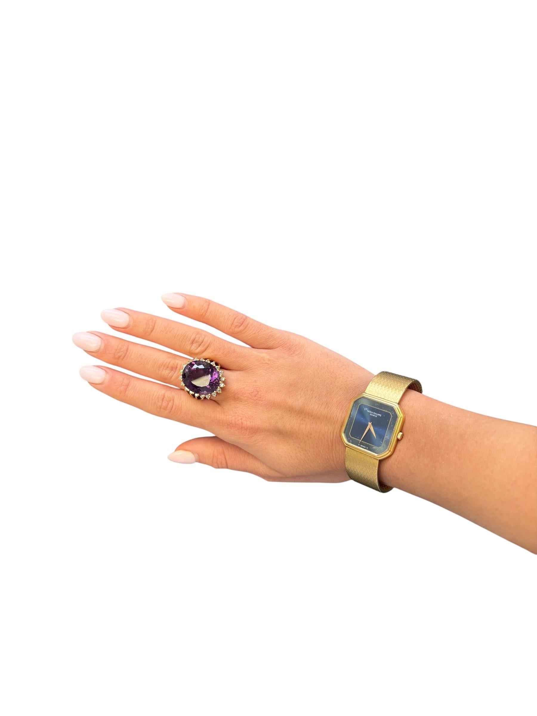Bague cocktail vintage en or jaune 18 carats avec améthyste et diamant en vente 1
