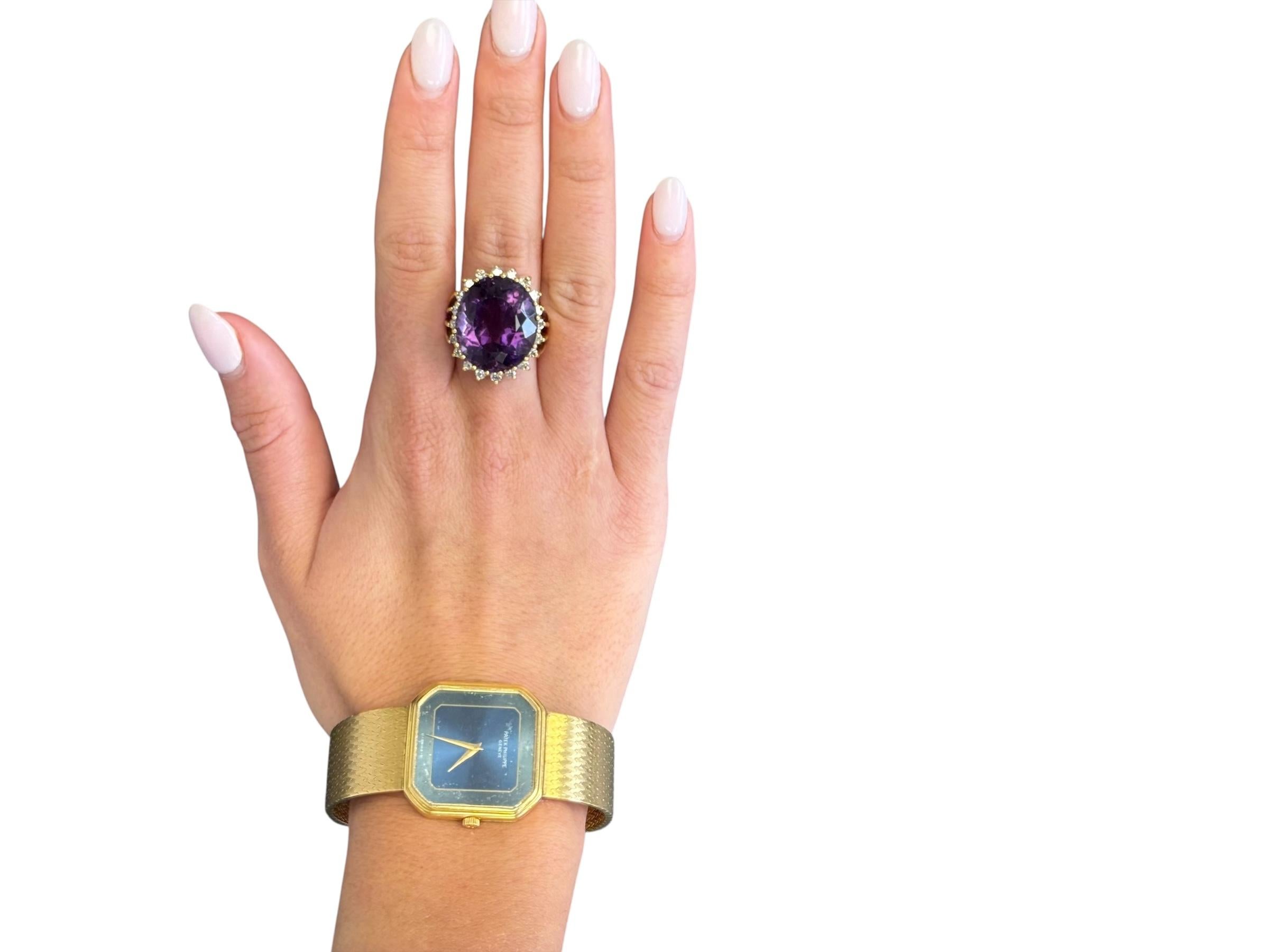 Bague cocktail vintage en or jaune 18 carats avec améthyste et diamant en vente 2