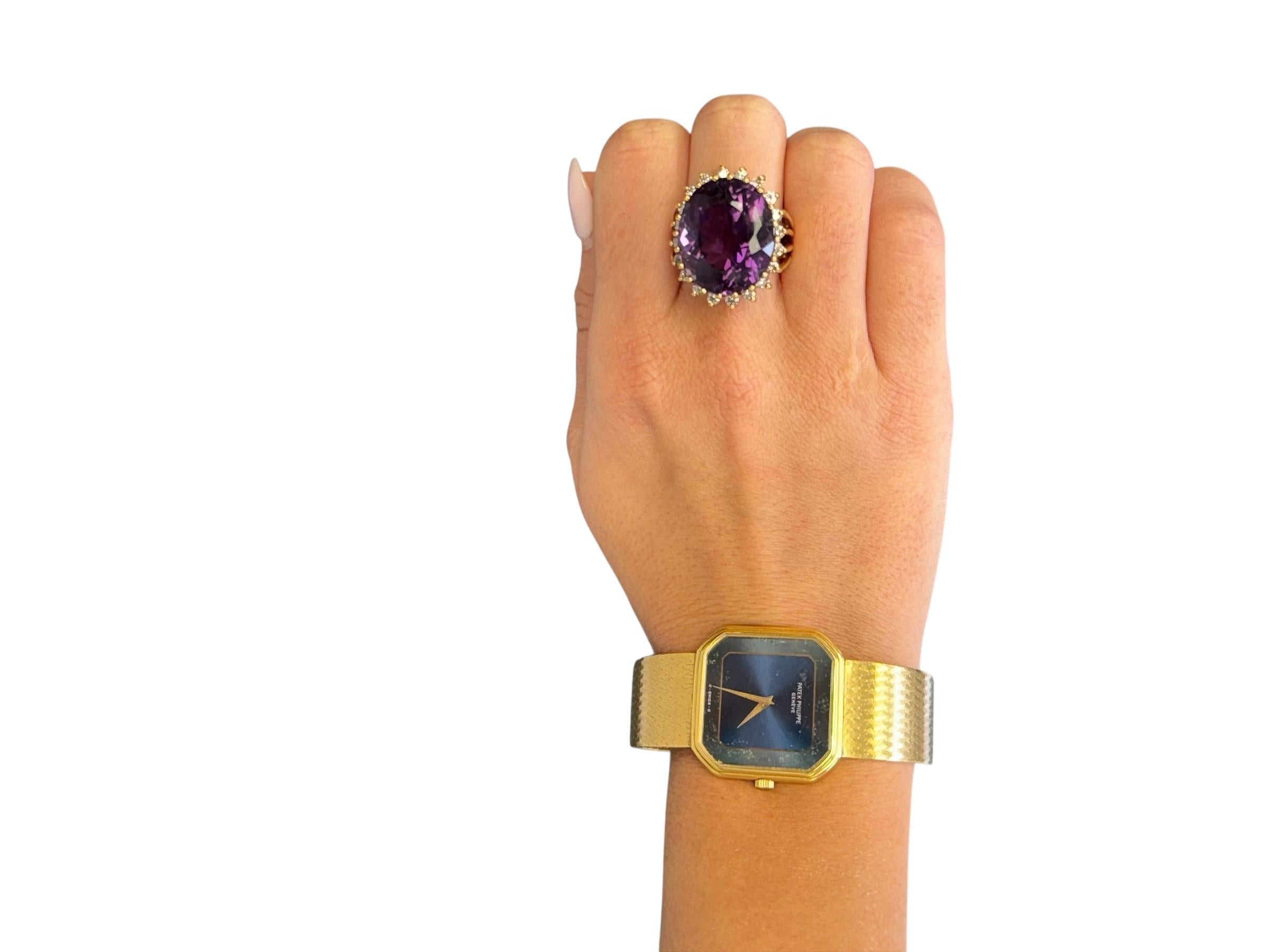 Bague cocktail vintage en or jaune 18 carats avec améthyste et diamant en vente 4