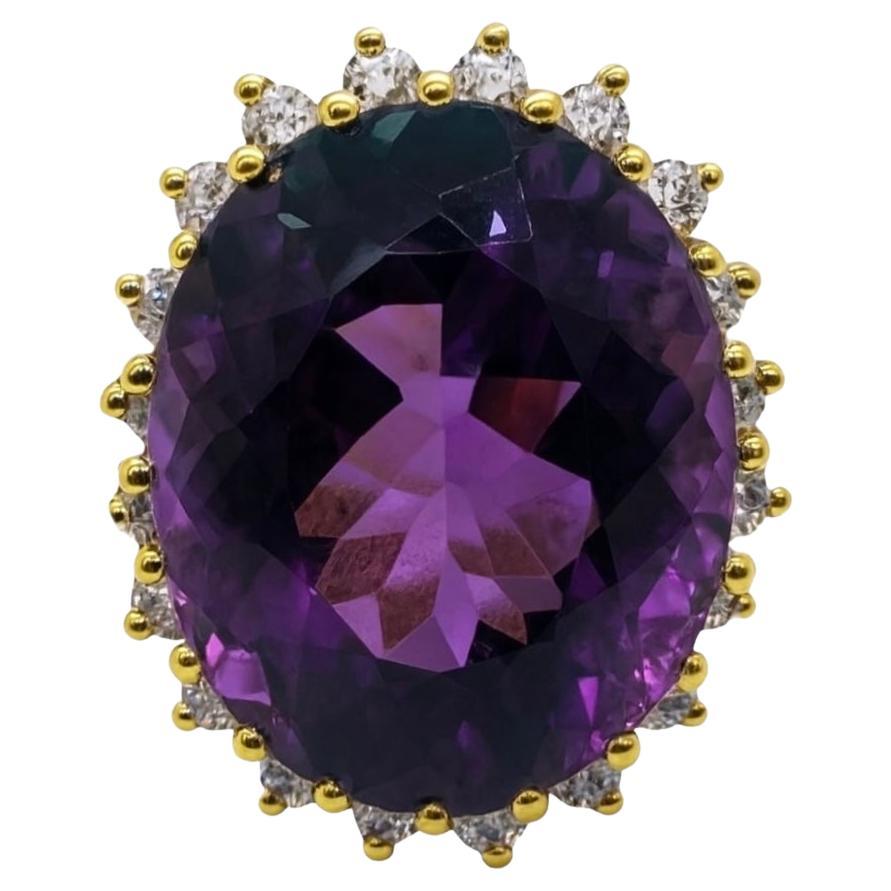 Bague cocktail vintage en or jaune 18 carats avec améthyste et diamant