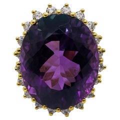 Anello cocktail vintage con ametista e diamante in oro giallo 18 carati