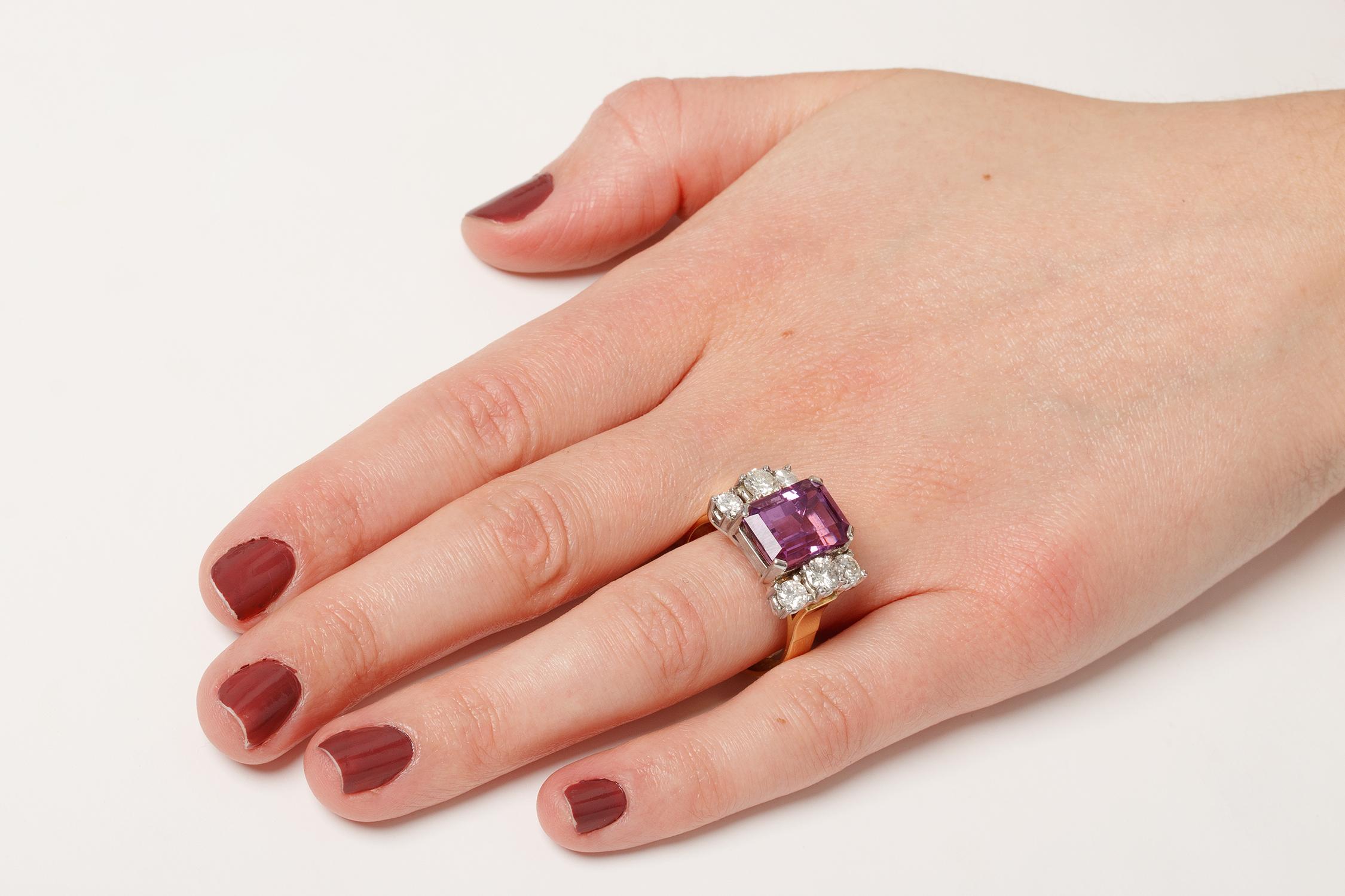 Vintage Amethyst and Diamond Dress Ring, circa 1960s In Excellent Condition In London, GB