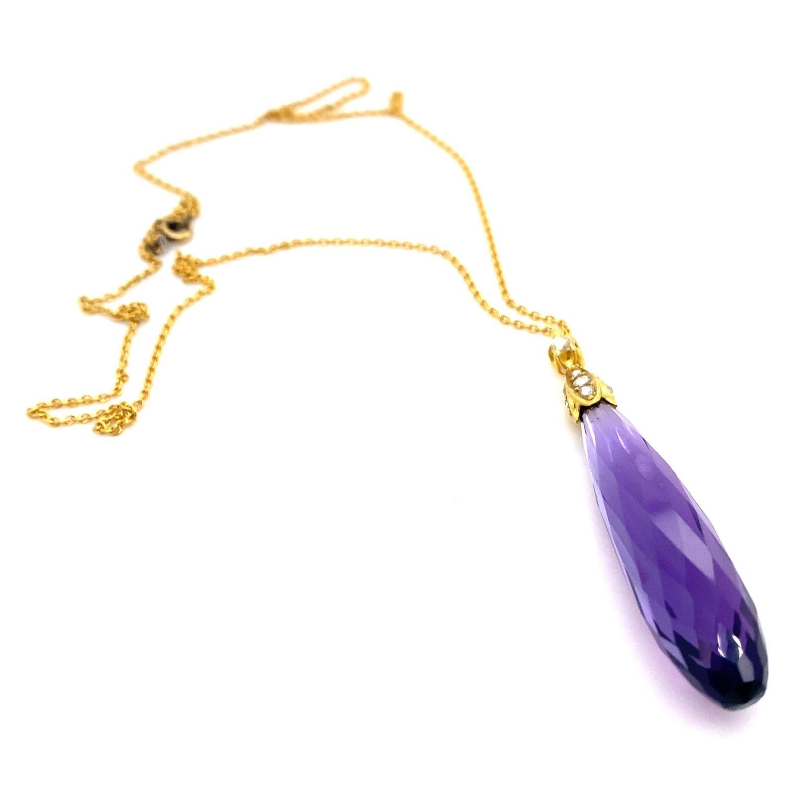 Rétro Pendentif pendentif vintage en or jaune 18 carats avec améthyste et diamant en vente