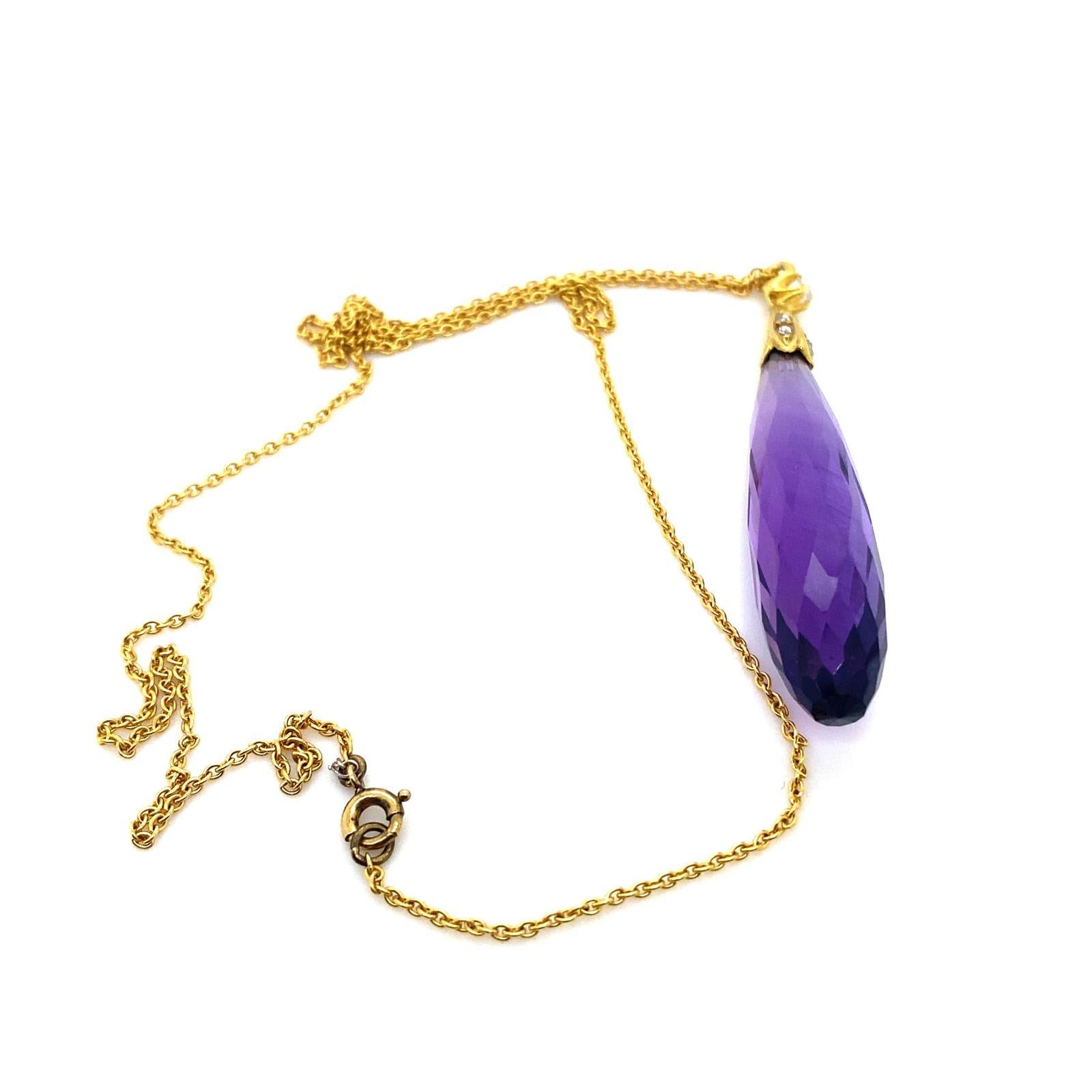 Pendentif pendentif vintage en or jaune 18 carats avec améthyste et diamant Bon état - En vente à London, GB