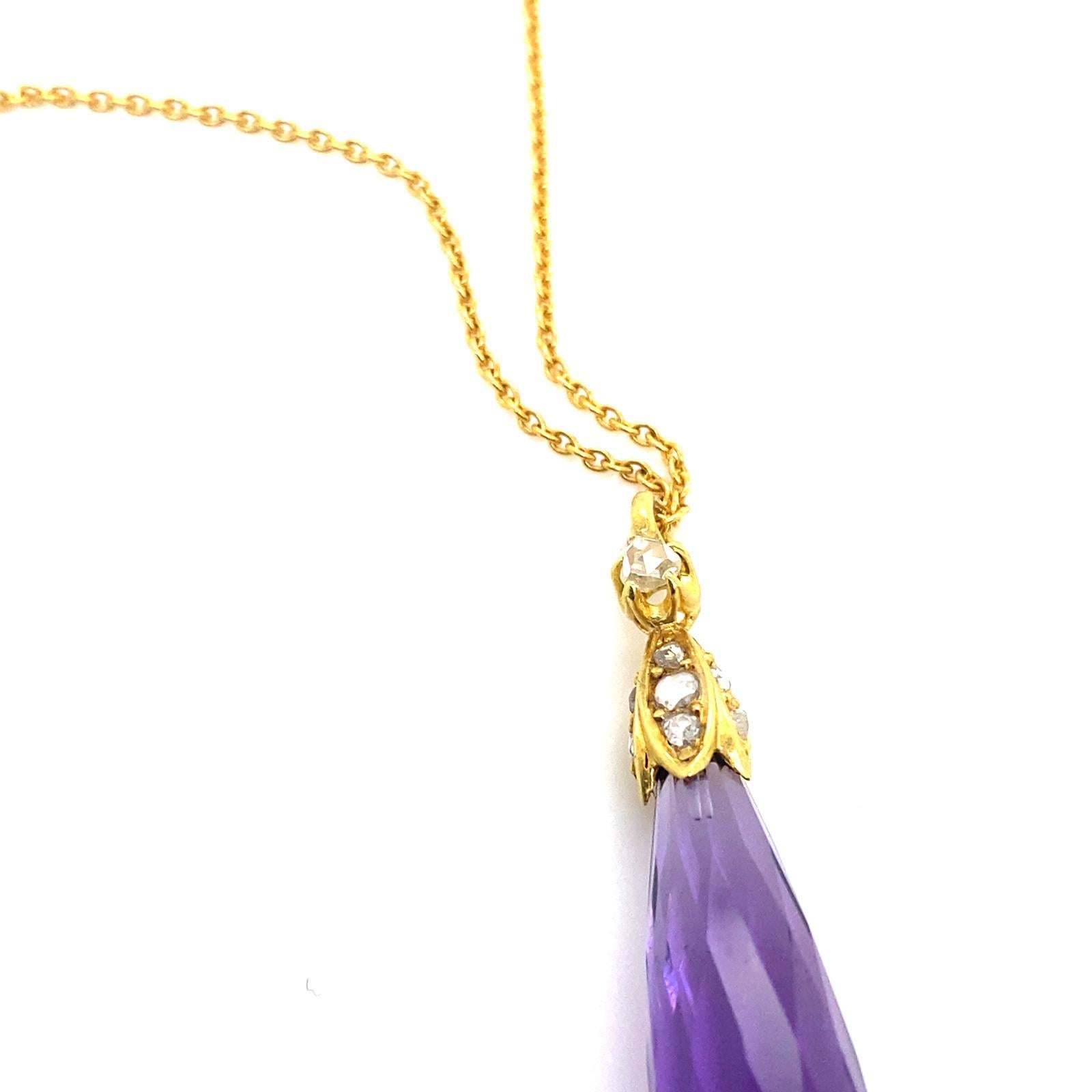 Pendentif pendentif vintage en or jaune 18 carats avec améthyste et diamant Pour femmes en vente