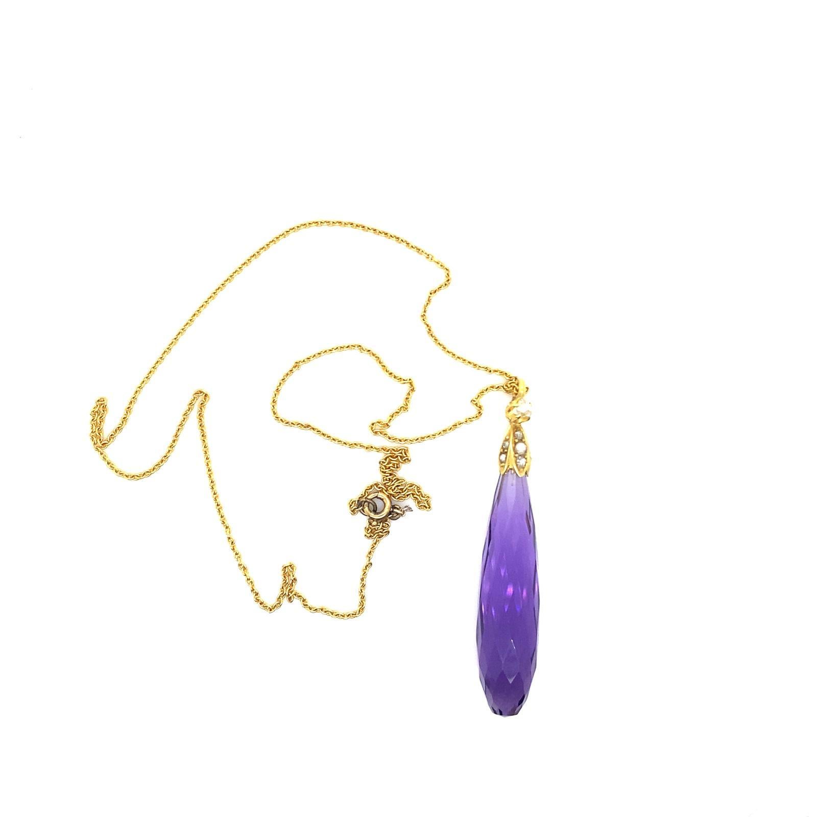 Pendentif pendentif vintage en or jaune 18 carats avec améthyste et diamant en vente 1