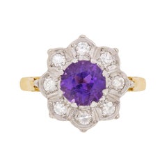 Vintage Amethyst and Diamond Flower Cluster Ring, circa 1940s