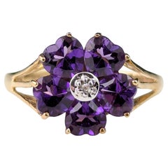 Vintage Amethyst and Diamond flower ring, 9k yellow gold