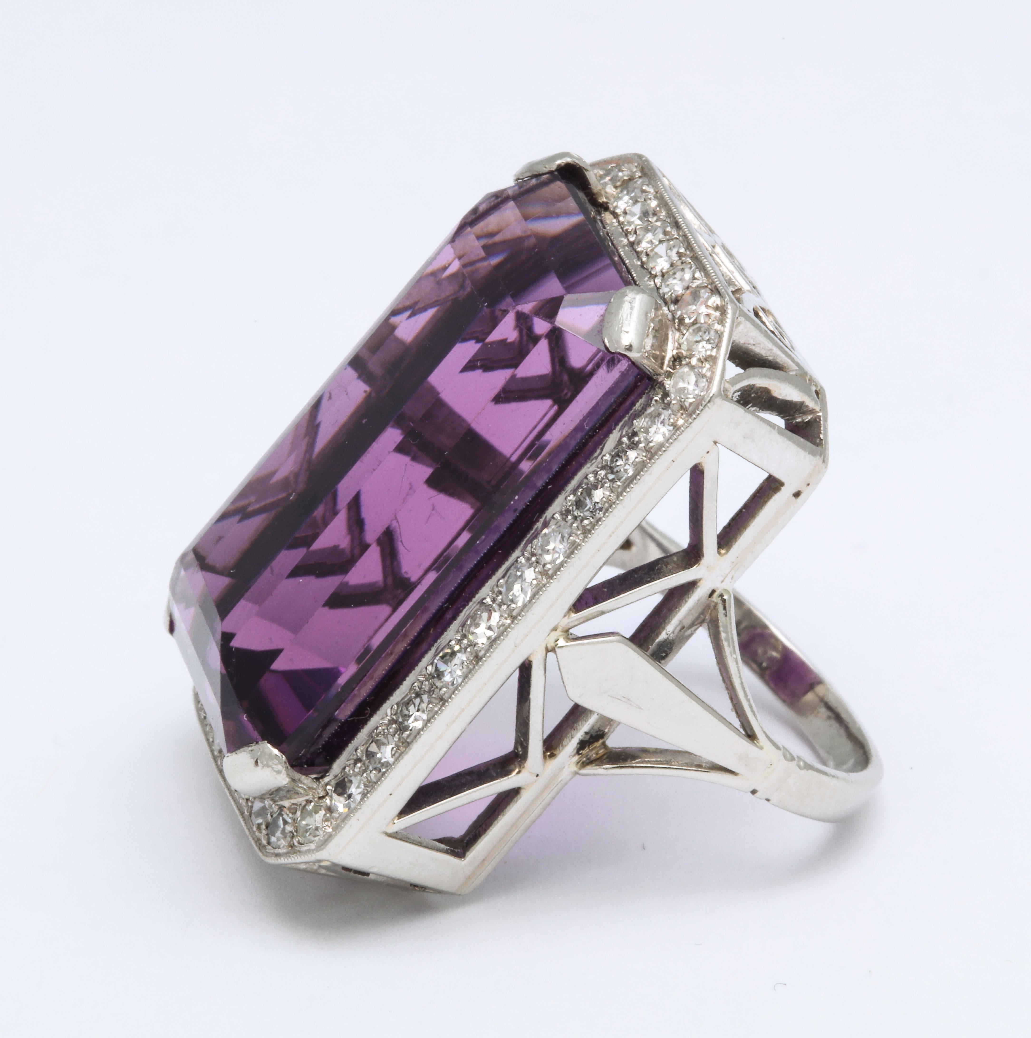 Art Deco Vintage Amethyst and Diamond Black Starr and Frost Platinum Ring