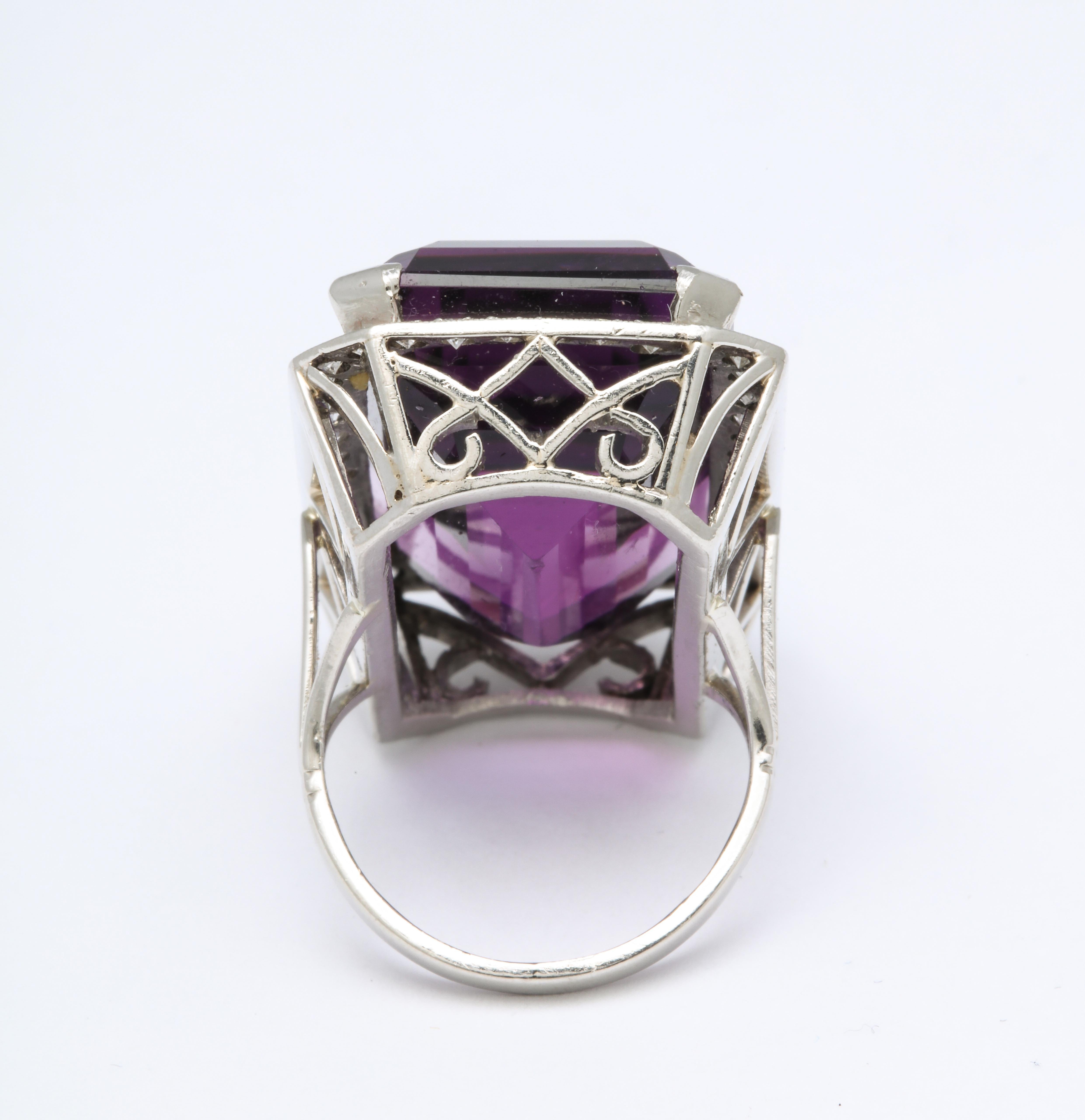 Emerald Cut Vintage Amethyst and Diamond Black Starr and Frost Platinum Ring