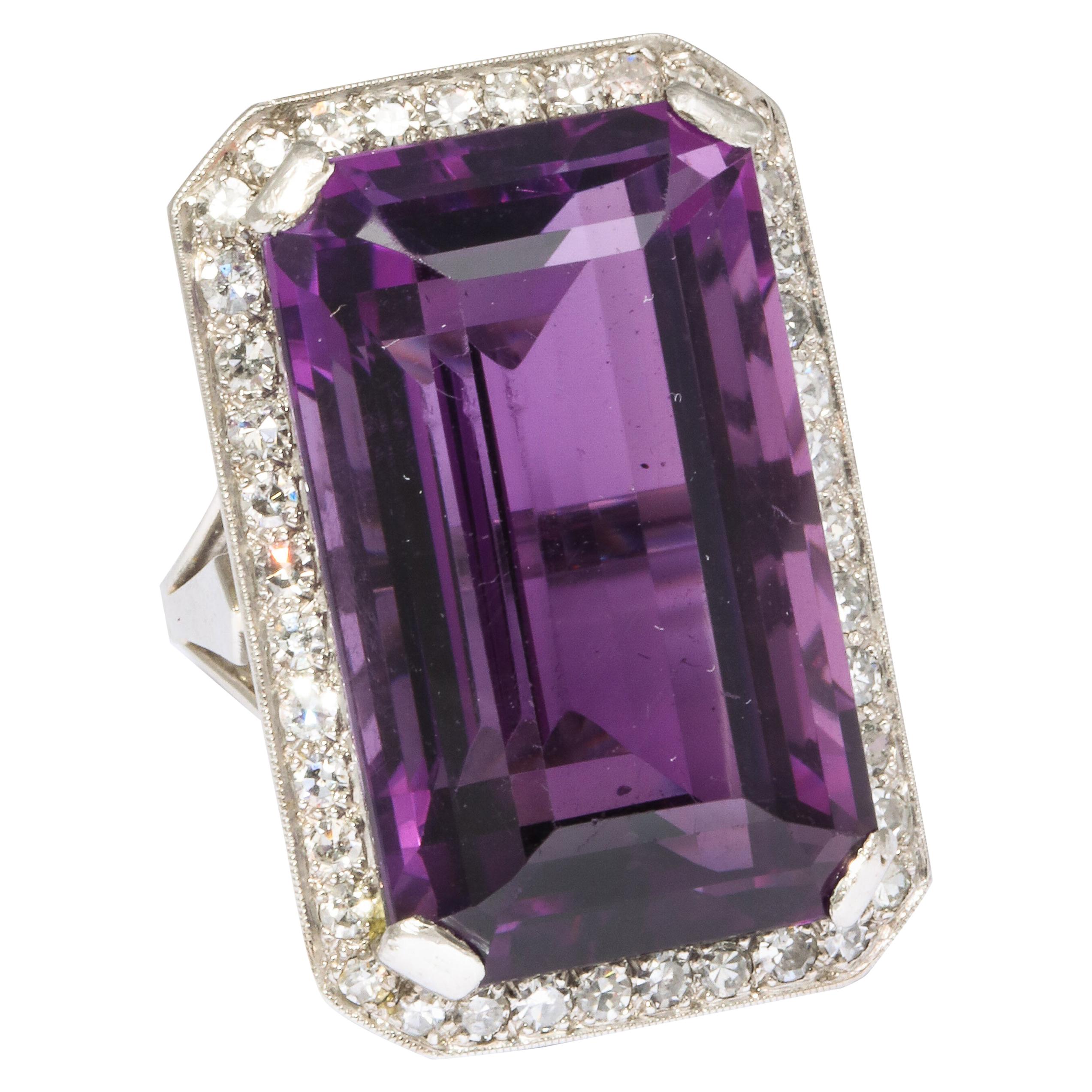Vintage Amethyst and Diamond Black Starr and Frost Platinum Ring