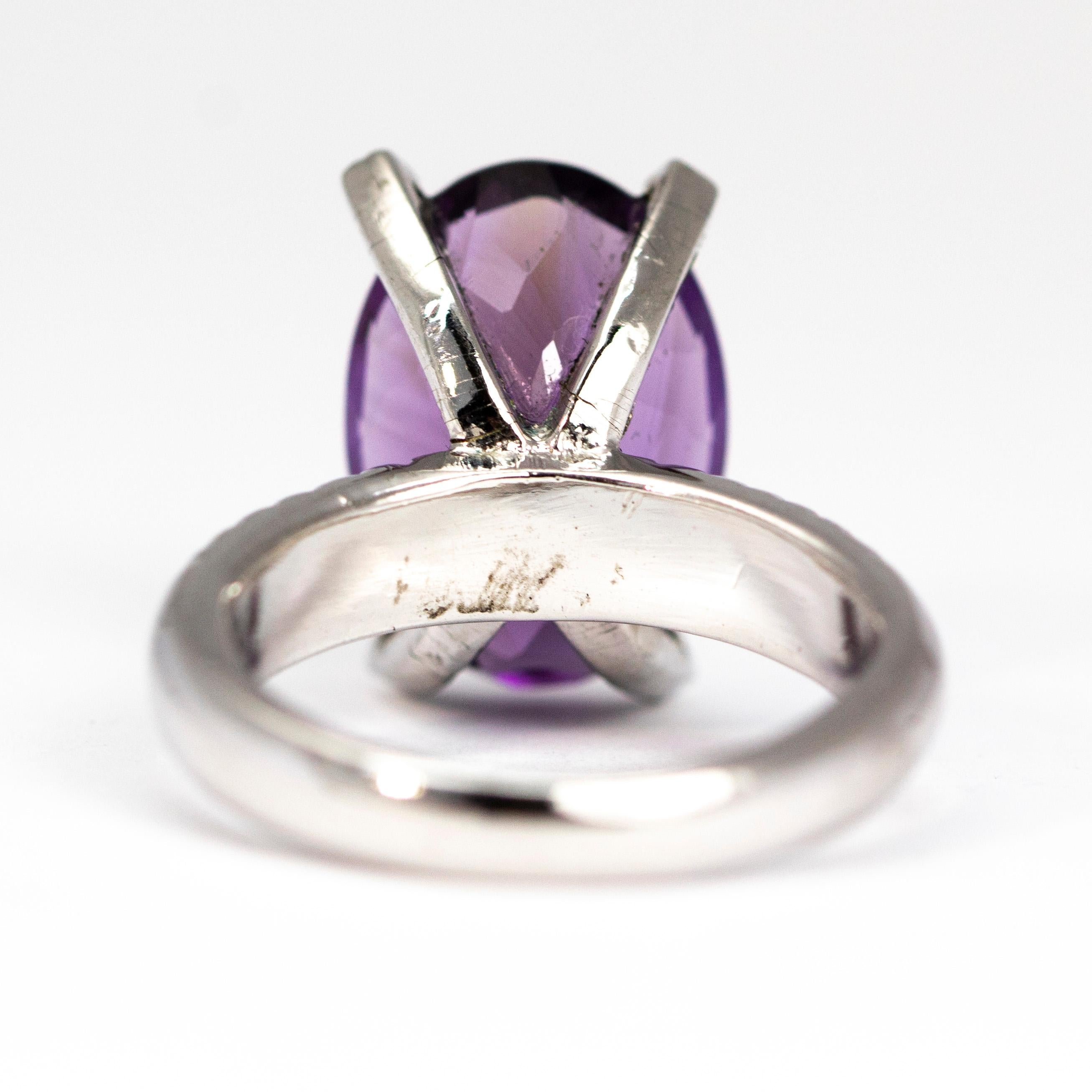 Silberner Cocktail-Ring mit Amethyst und Diamant im Zustand „Gut“ im Angebot in Chipping Campden, GB