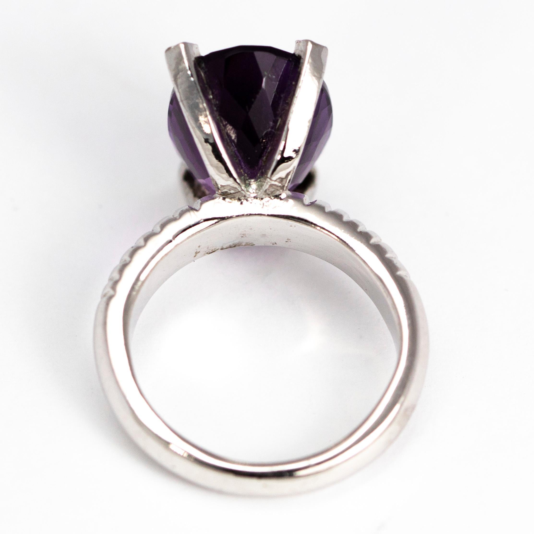 Modern Vintage Amethyst and Diamond Silver Cocktail Ring For Sale