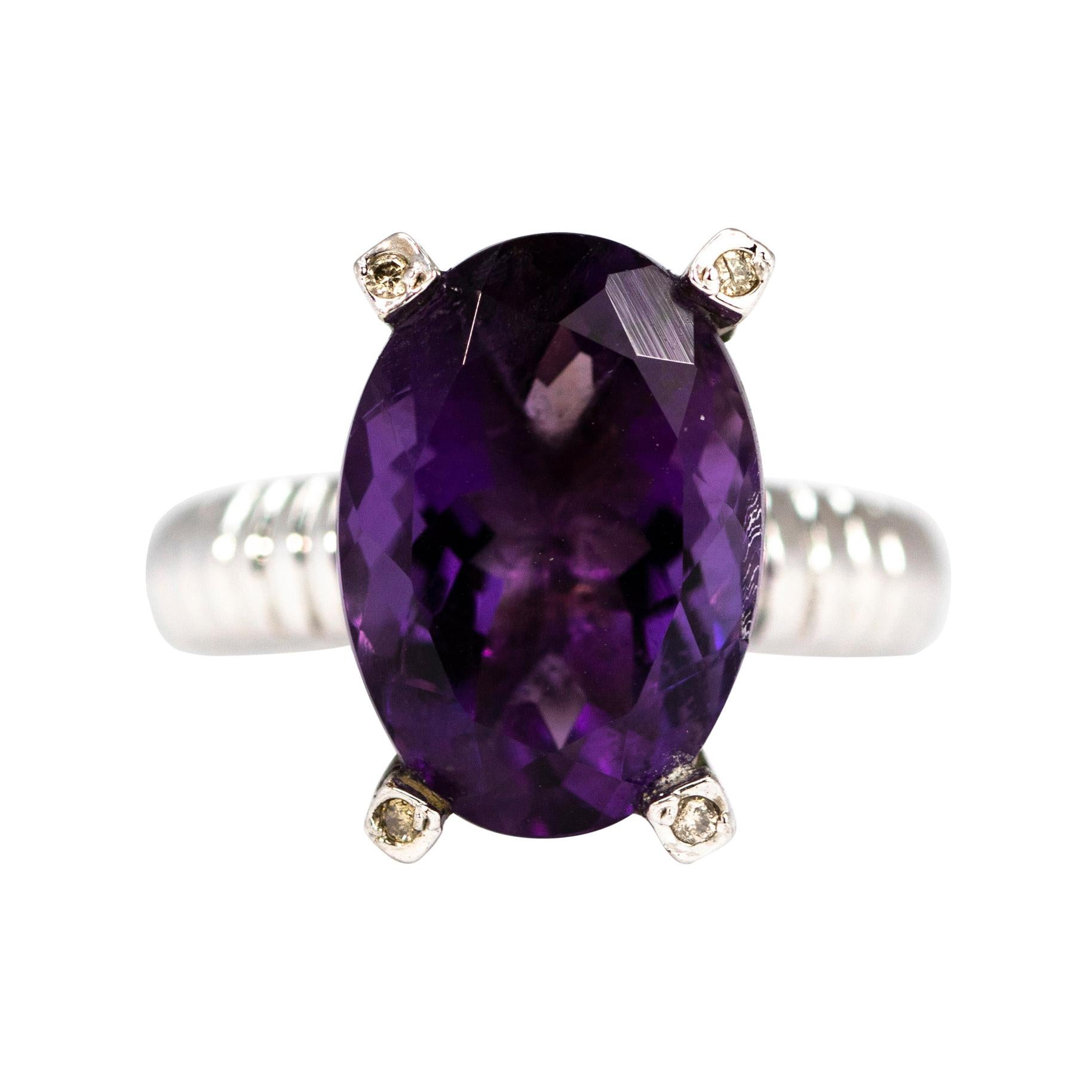 Vintage Amethyst and Diamond Silver Cocktail Ring For Sale