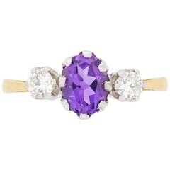 Vintage Amethyst and Diamond Three-Stone Ring, circa 1950s
