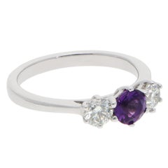 Vintage Amethyst and Diamond Three Stone Ring in Yellow Gold