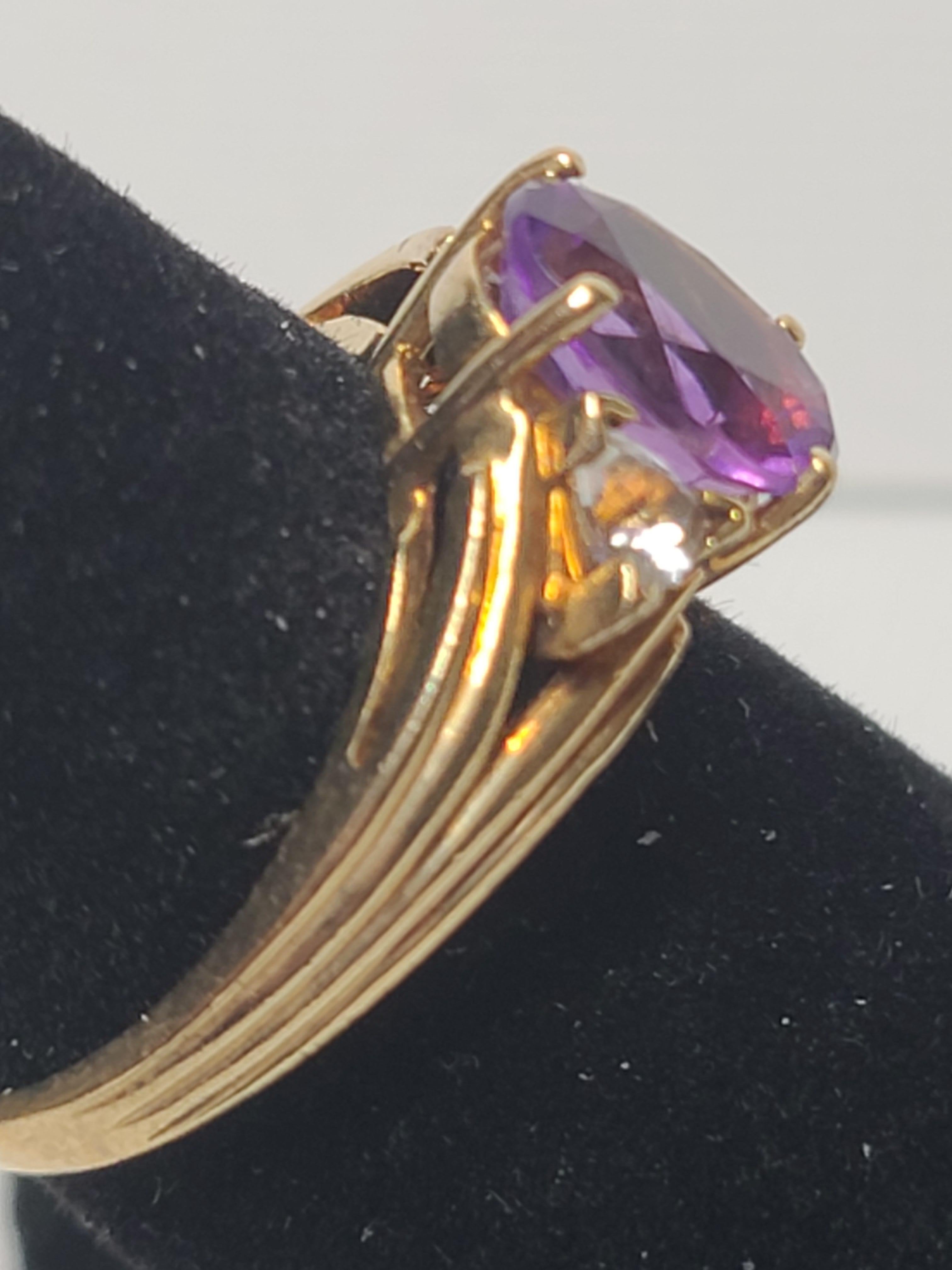 Contemporary Vintage Amethyst and Iolite 10k Yellow Gold Ring