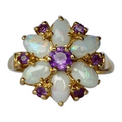 Antique Amethyst and Opal 14 Carat Gold Cluster Ring