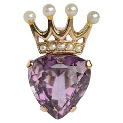 Broche colgante vintage de amatista y perla de oro de 9 quilates