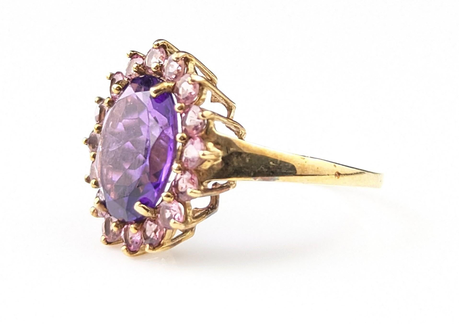 Bague vintage en or jaune 9 carats avec améthyste et pâte rose en vente 4