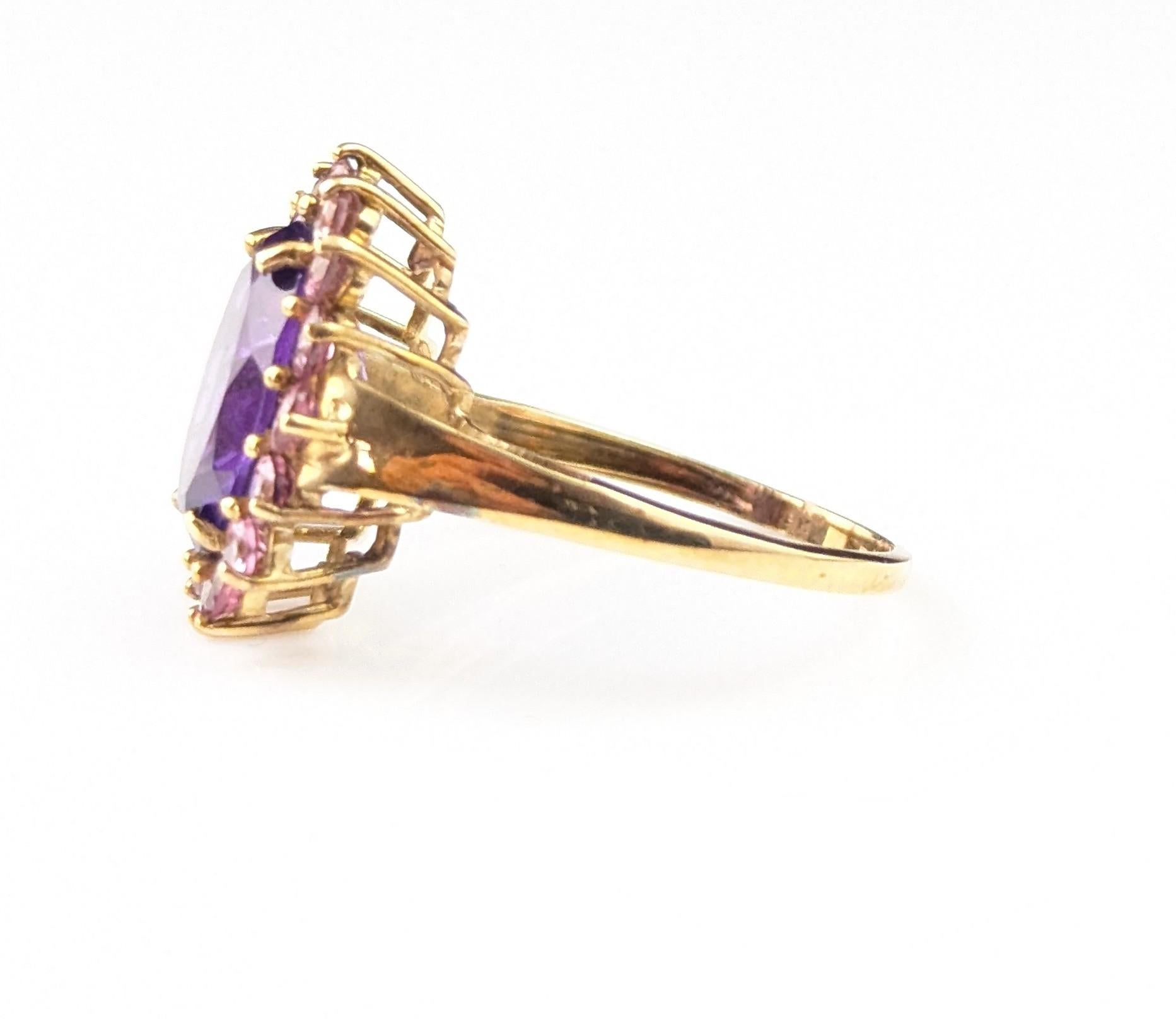 Bague vintage en or jaune 9 carats avec améthyste et pâte rose en vente 6